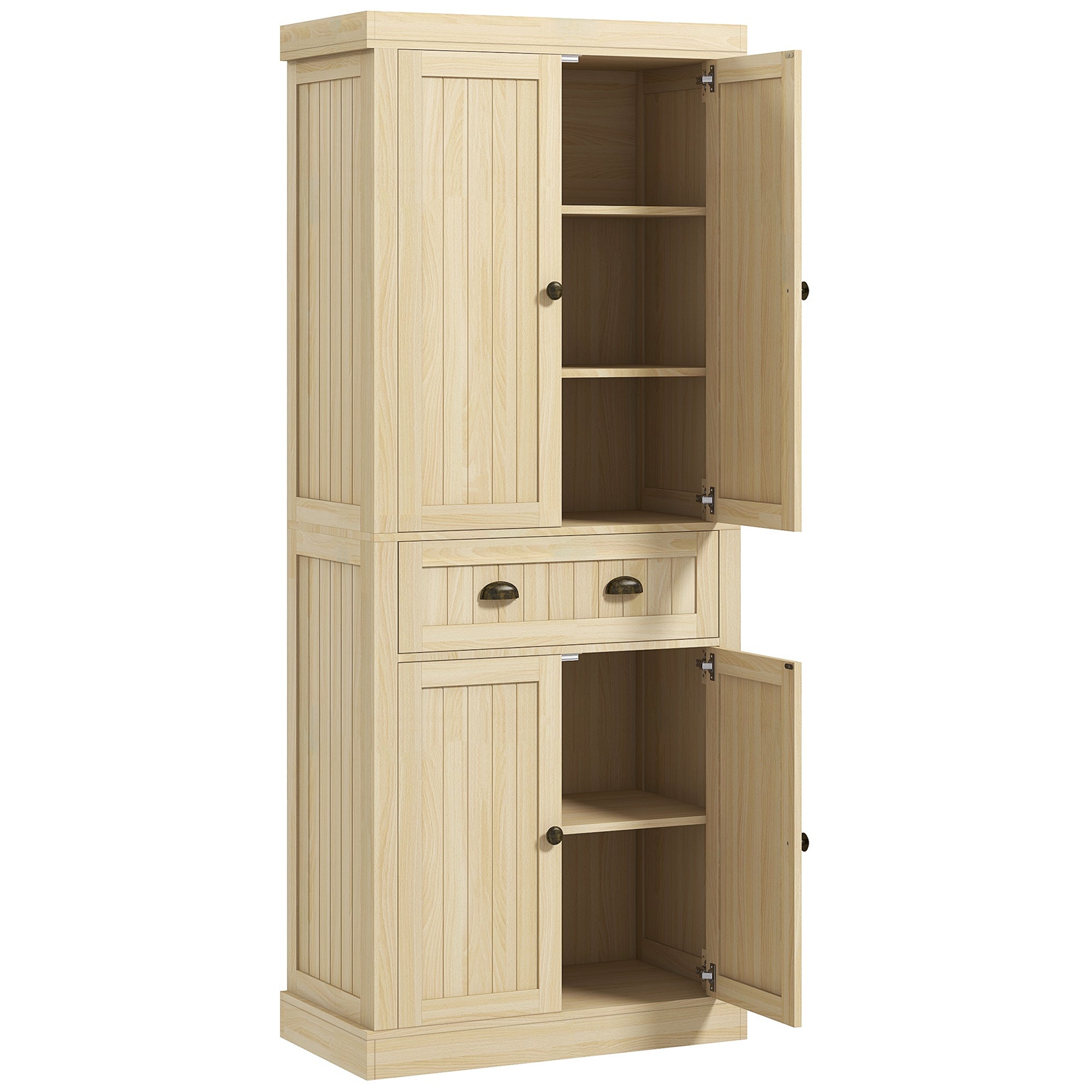 72" Kitchen Cabinet Pantry Cabinet w/ 4 Doors & 2 Adjustable Shelves, Nature