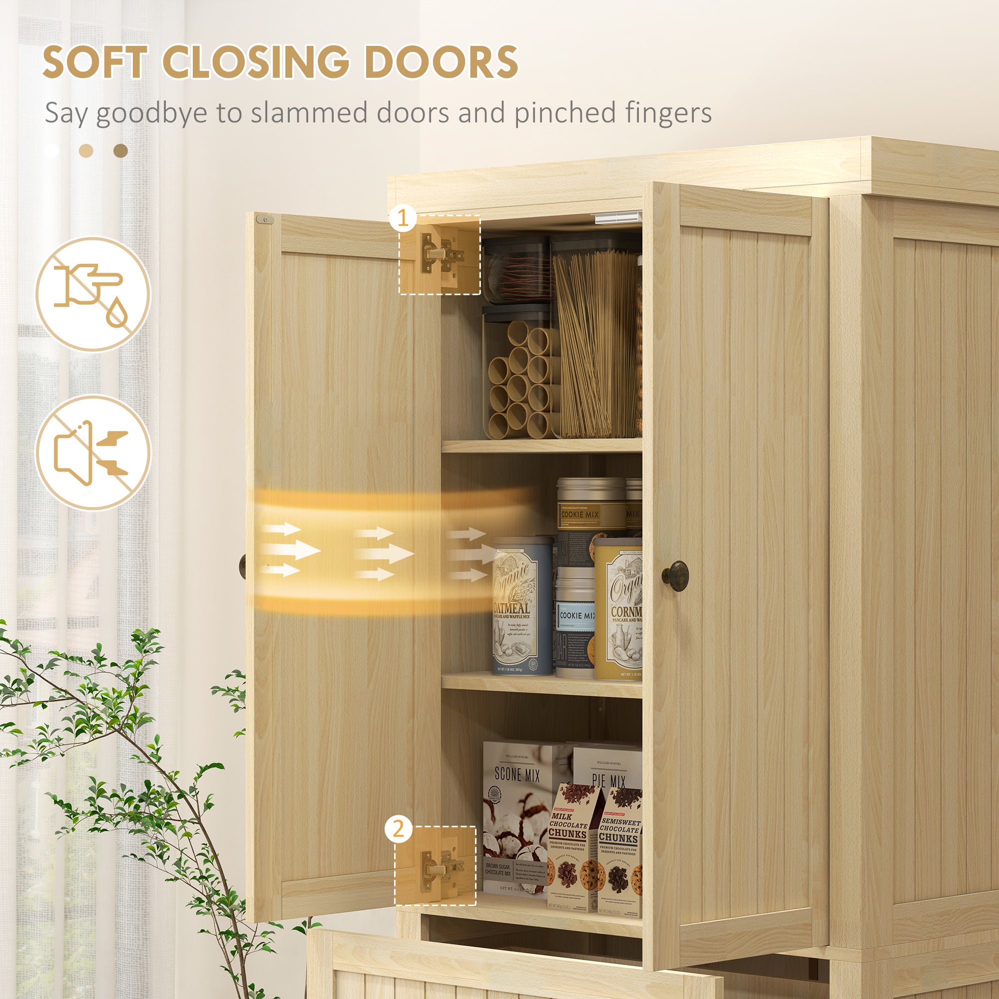 72" Kitchen Cabinet Pantry Cabinet w/ 4 Doors & 2 Adjustable Shelves, Nature