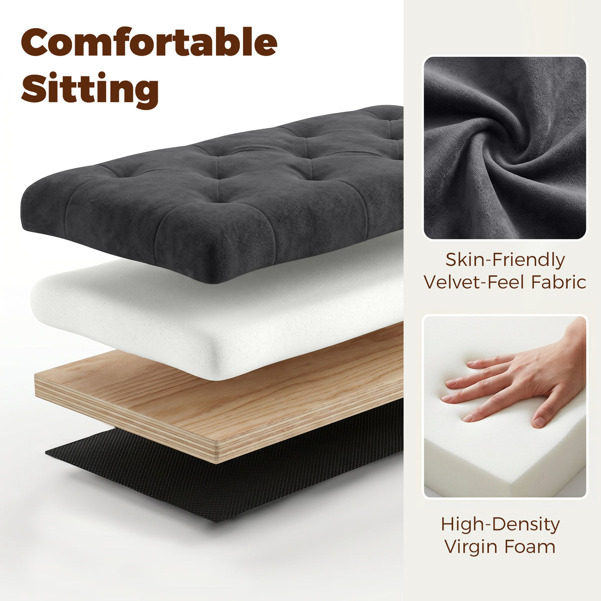63" Storage Ottoman Bench, End of Bed Bench for Queen/King Bed, 63"x16.1"x17.7", Velvet Fabric Tufted Storage Chest for Living Room, Bedroom, Entryway, 528 lb, Dark Grey