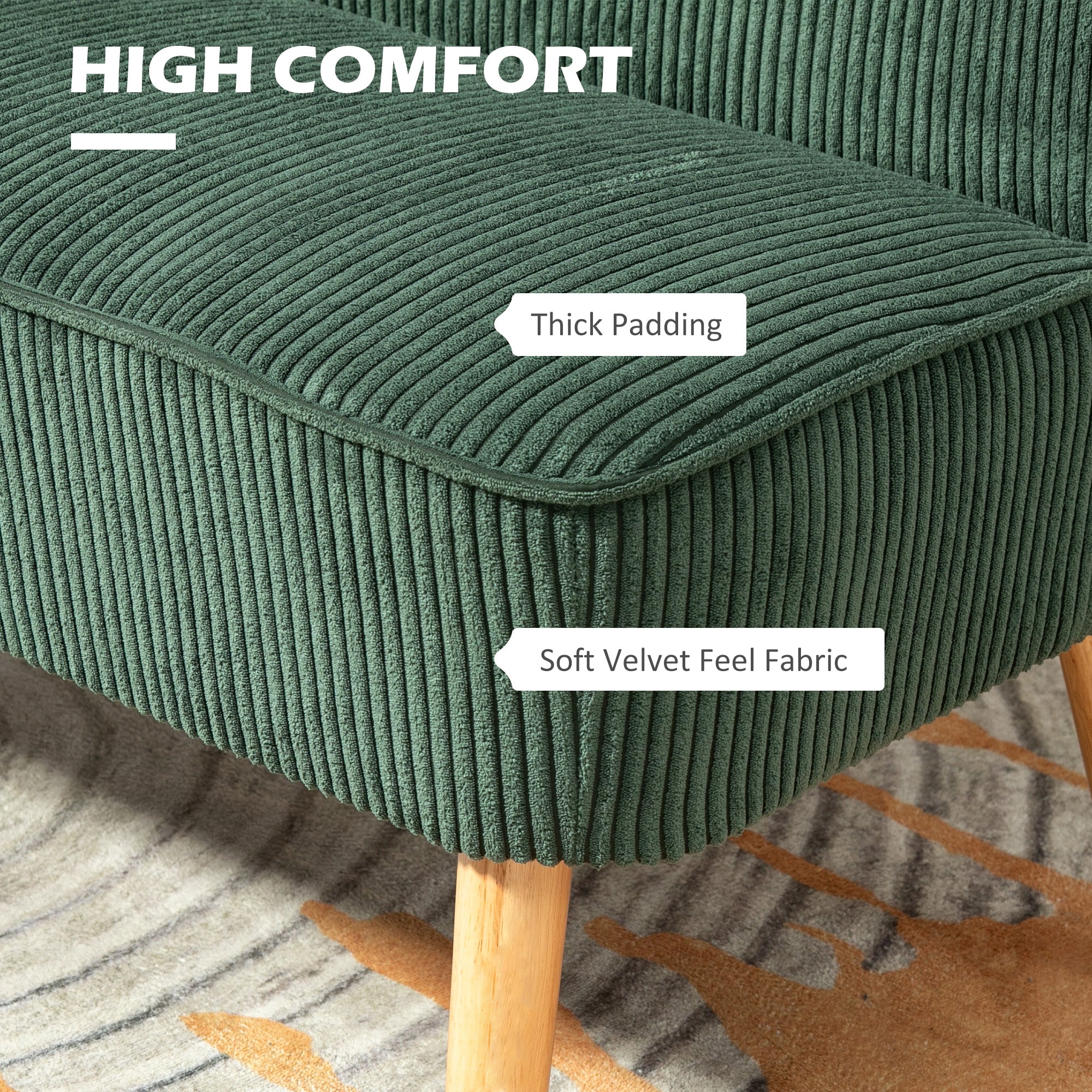 46" Loveseat Sofa, Corduroy Fabric 2 Seater Sofa Couch with Thick Padded Seat and Rubber Wood Legs, Upholstered Small Couch for Living Room, Home Office, Green