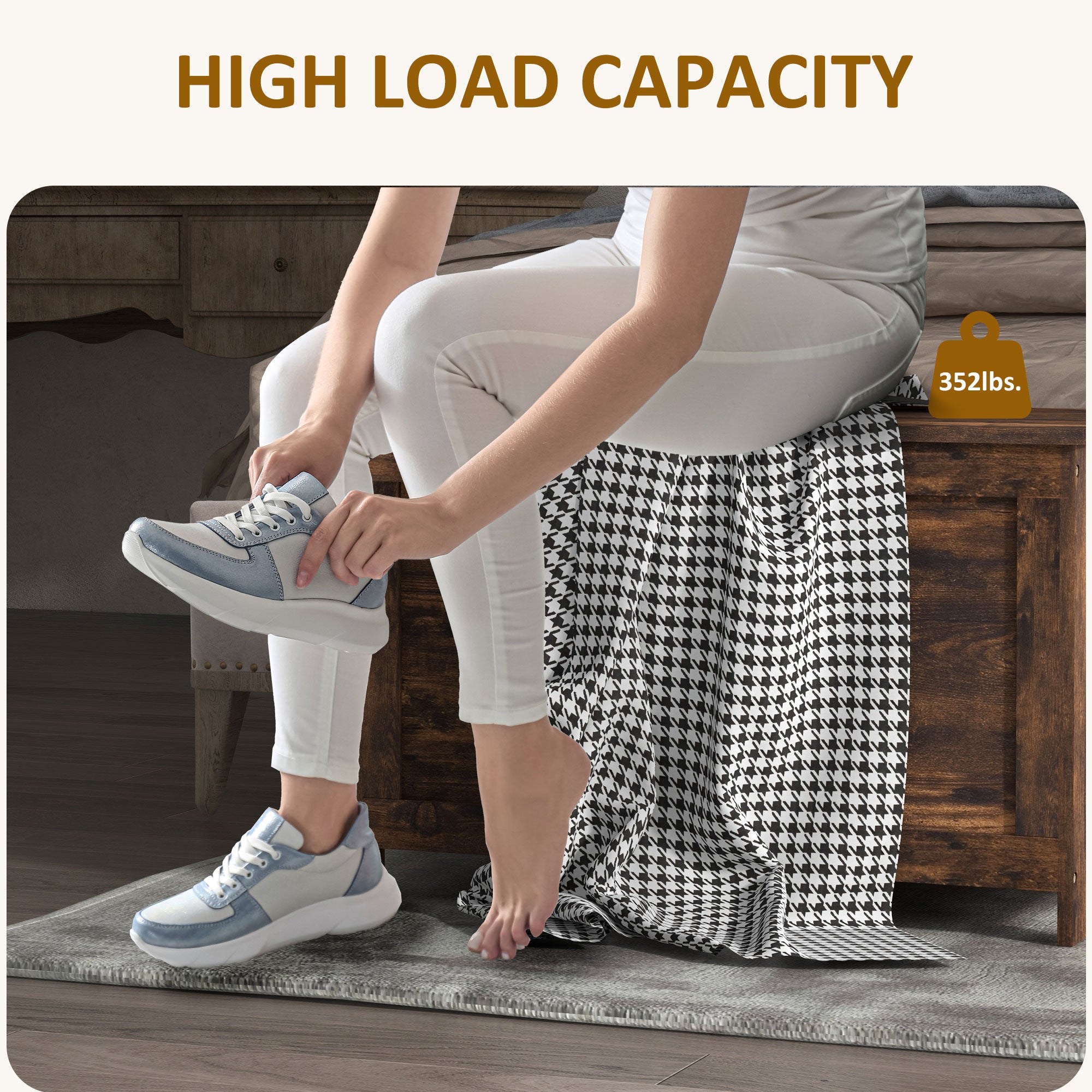 29.9" Storage Trunk w/ 2 Safety Hinges, Wooden Bench w/ Side Handles, Rustic Brown