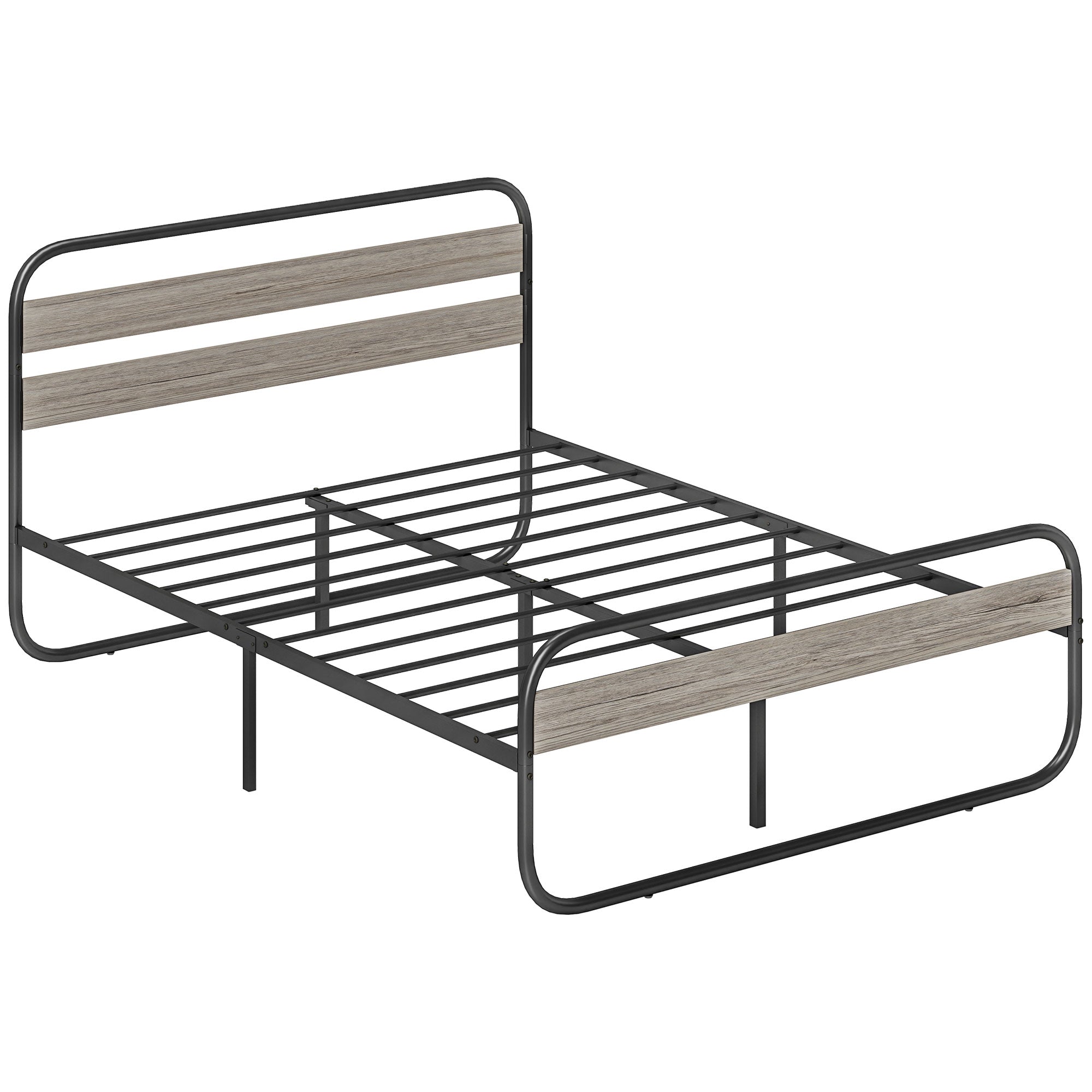 HOMCOM 5ft King Size Bed Frame, Industrial Style Metal Platform Bed Frame with Under Bed Storage, No Box Spring Needed, Easy Assembly, Grey