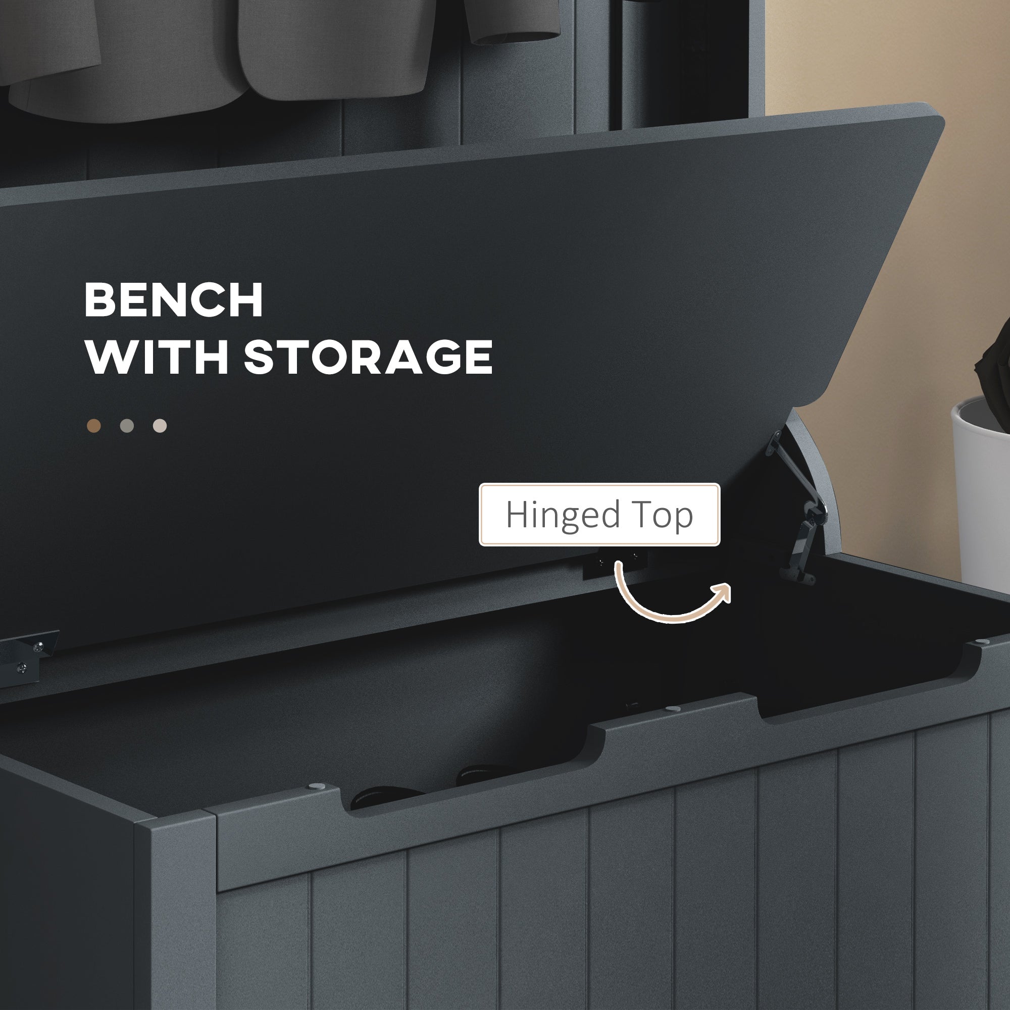 Entryway Hall Tree with Coat Rack, Mudroom Bench with Hidden Storage & Hooks, Black - HOMCOM