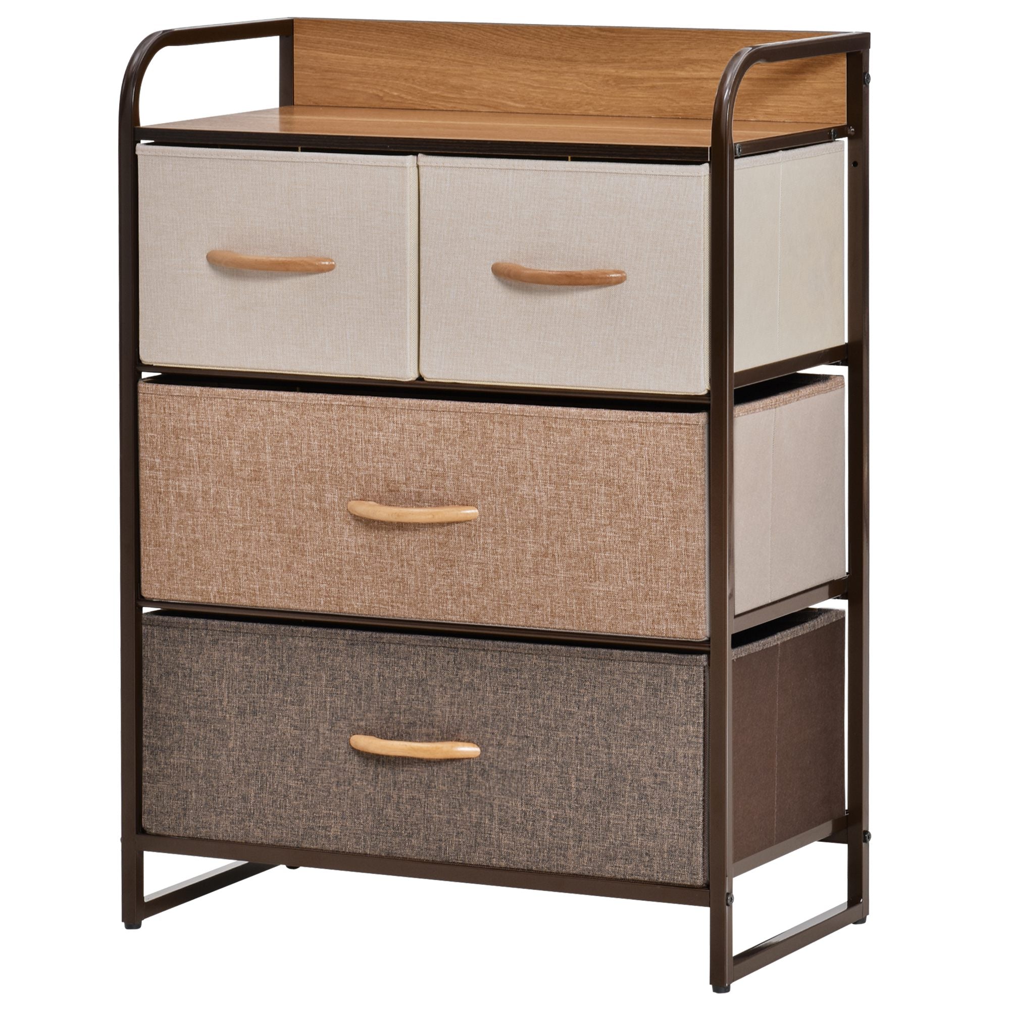 4-Drawer Dresser, Fabric Drawers, 3-Tier Storage Organizer for Bedroom Entryway, Tower Unit with Steel Frame and Wooden Top, Maple Wood