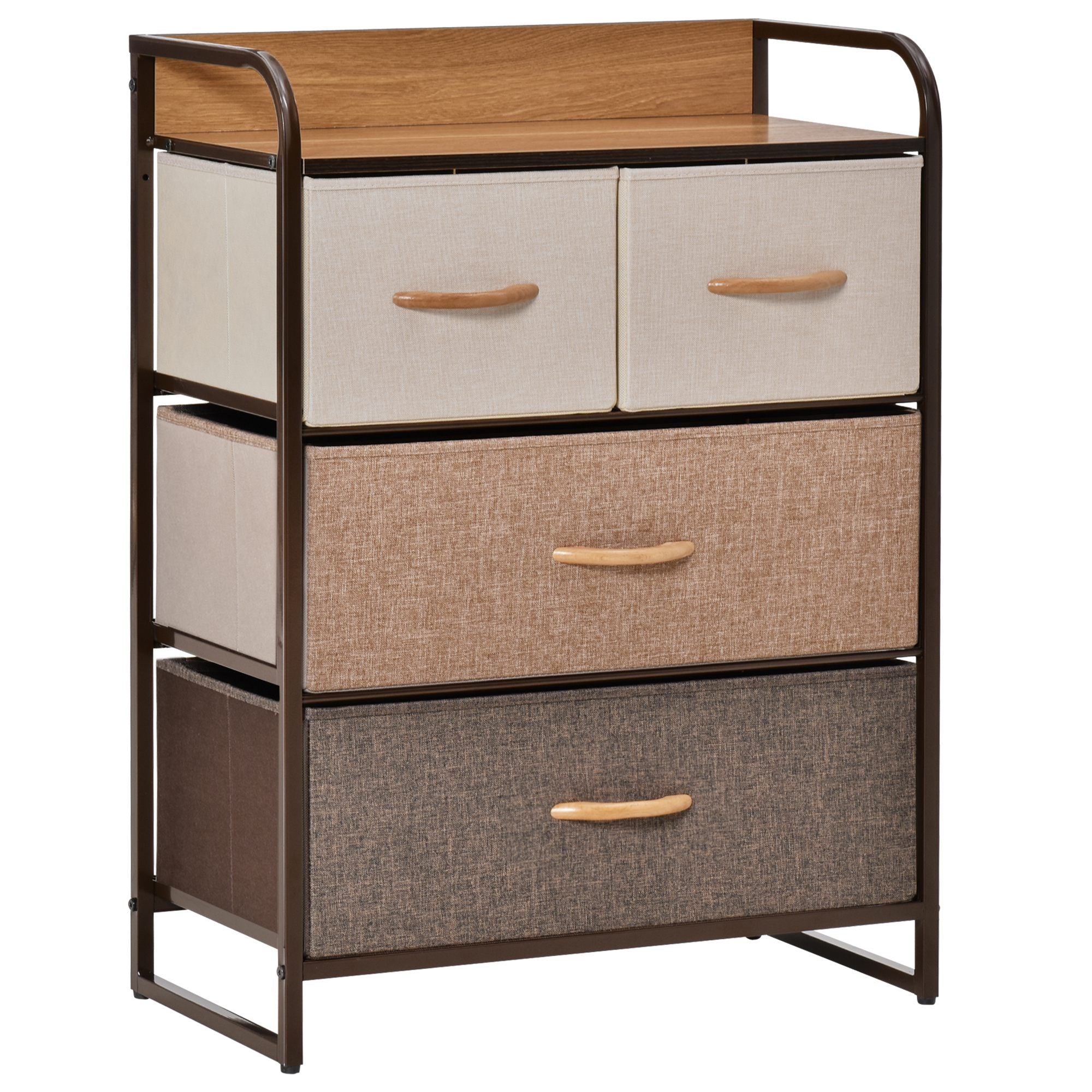 4-Drawer Dresser, Fabric Drawers, 3-Tier Storage Organizer for Bedroom Entryway, Tower Unit with Steel Frame and Wooden Top, Maple Wood