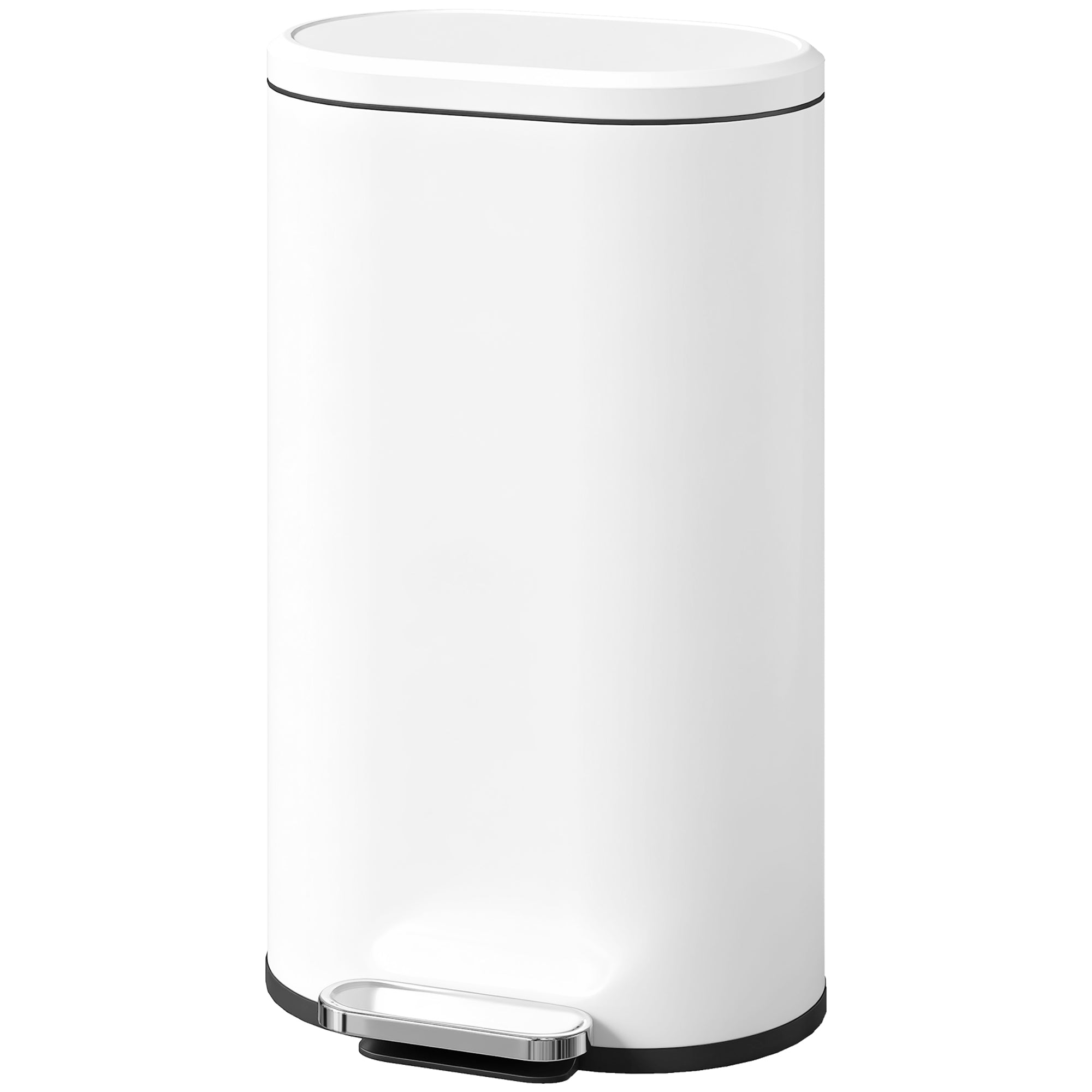 30L Kitchen Bin with 90° Stay-Open Lid, Slim Rectangular Pedal Bin with Soft-Close Lid, Removable Inner Bucket for Home Office, Fingerprint-Resistant, White