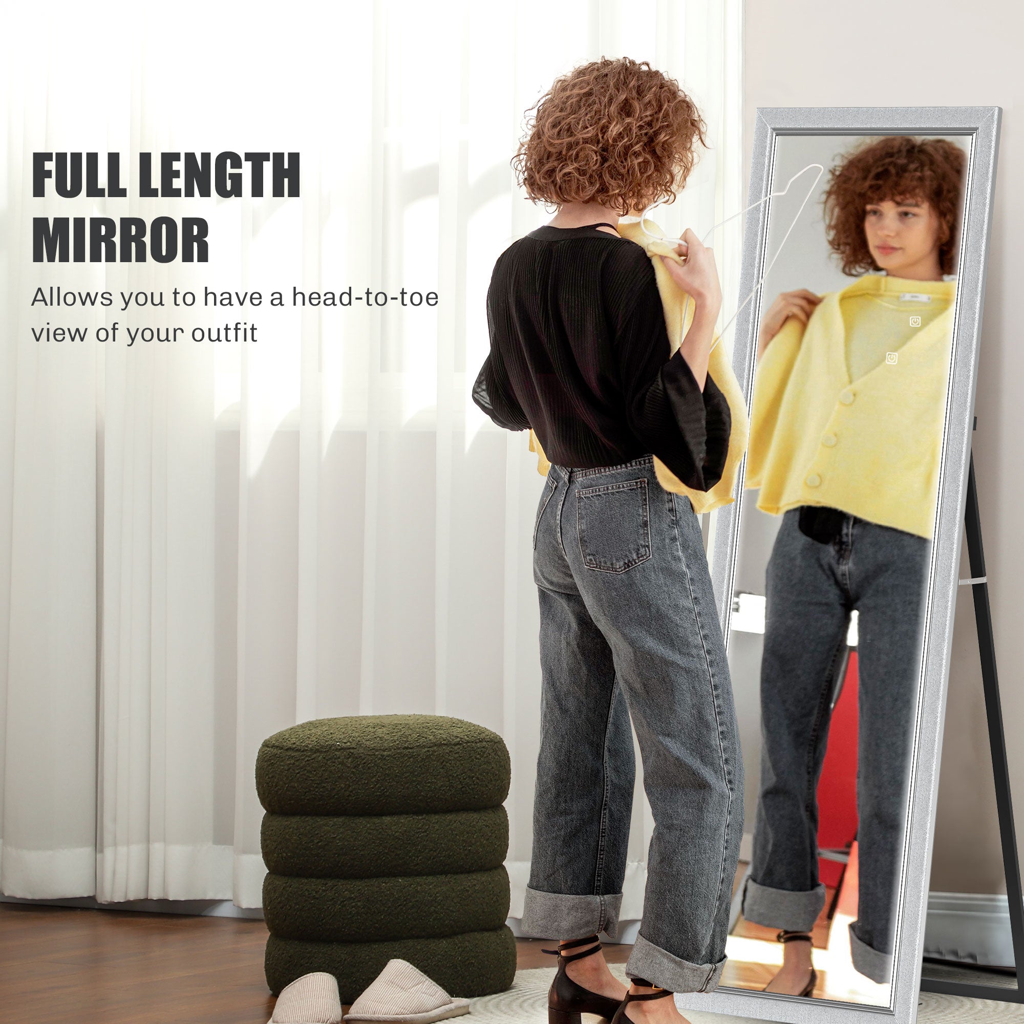 HOMCOM Full Length Mirror, 64" x 21" Full Body Mirror with Frame, Free Standing, Leaning or Wall Mirror for Living Room, Bedroom, Silver