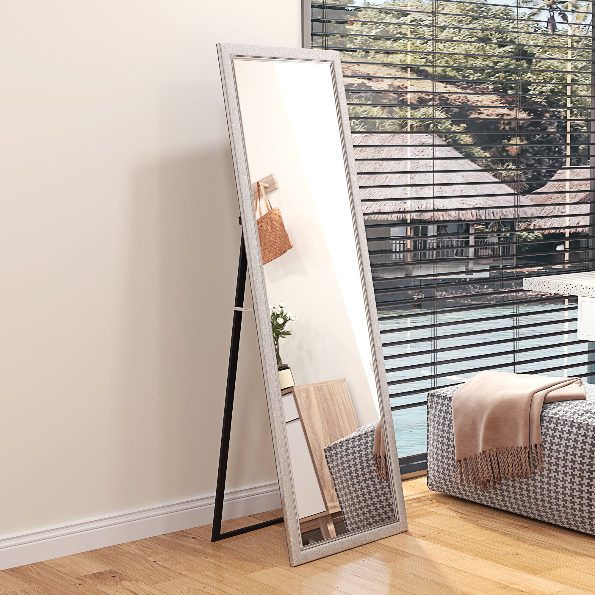 HOMCOM Full Length Mirror, 64" x 21" Full Body Mirror with Frame, Free Standing, Leaning or Wall Mirror for Living Room, Bedroom, Silver