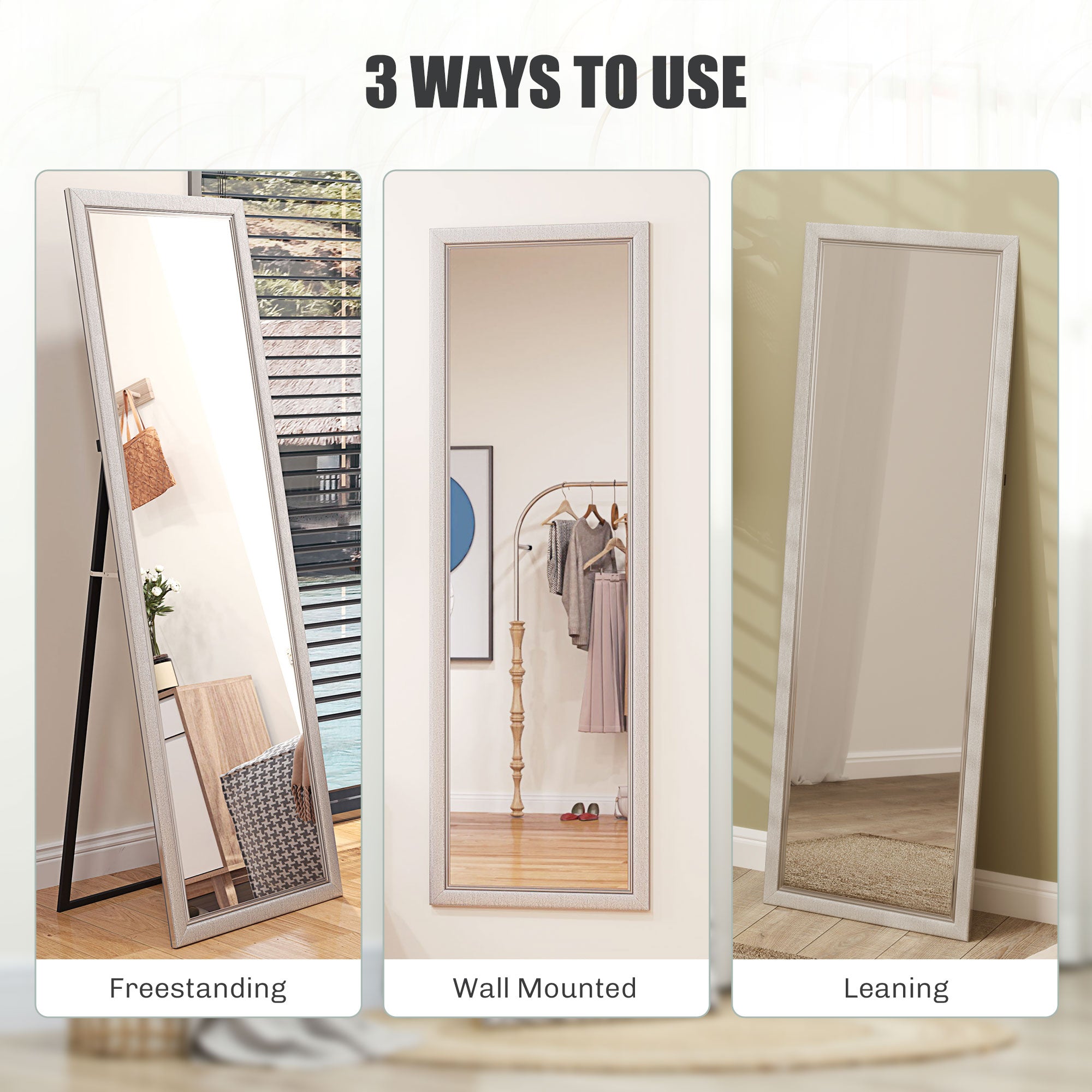 HOMCOM Full Length Mirror, 64" x 21" Full Body Mirror with Frame, Free Standing, Leaning or Wall Mirror for Living Room, Bedroom, Silver