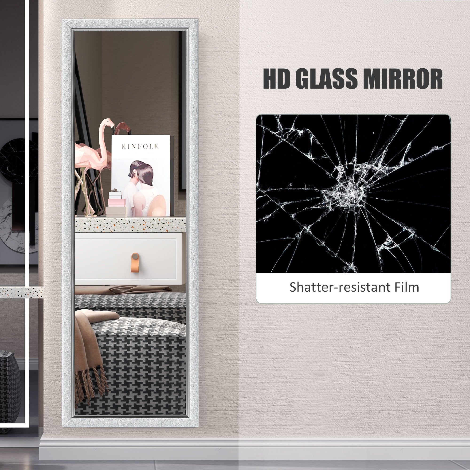 HOMCOM Full Length Mirror, 64" x 21" Full Body Mirror with Frame, Free Standing, Leaning or Wall Mirror for Living Room, Bedroom, Silver
