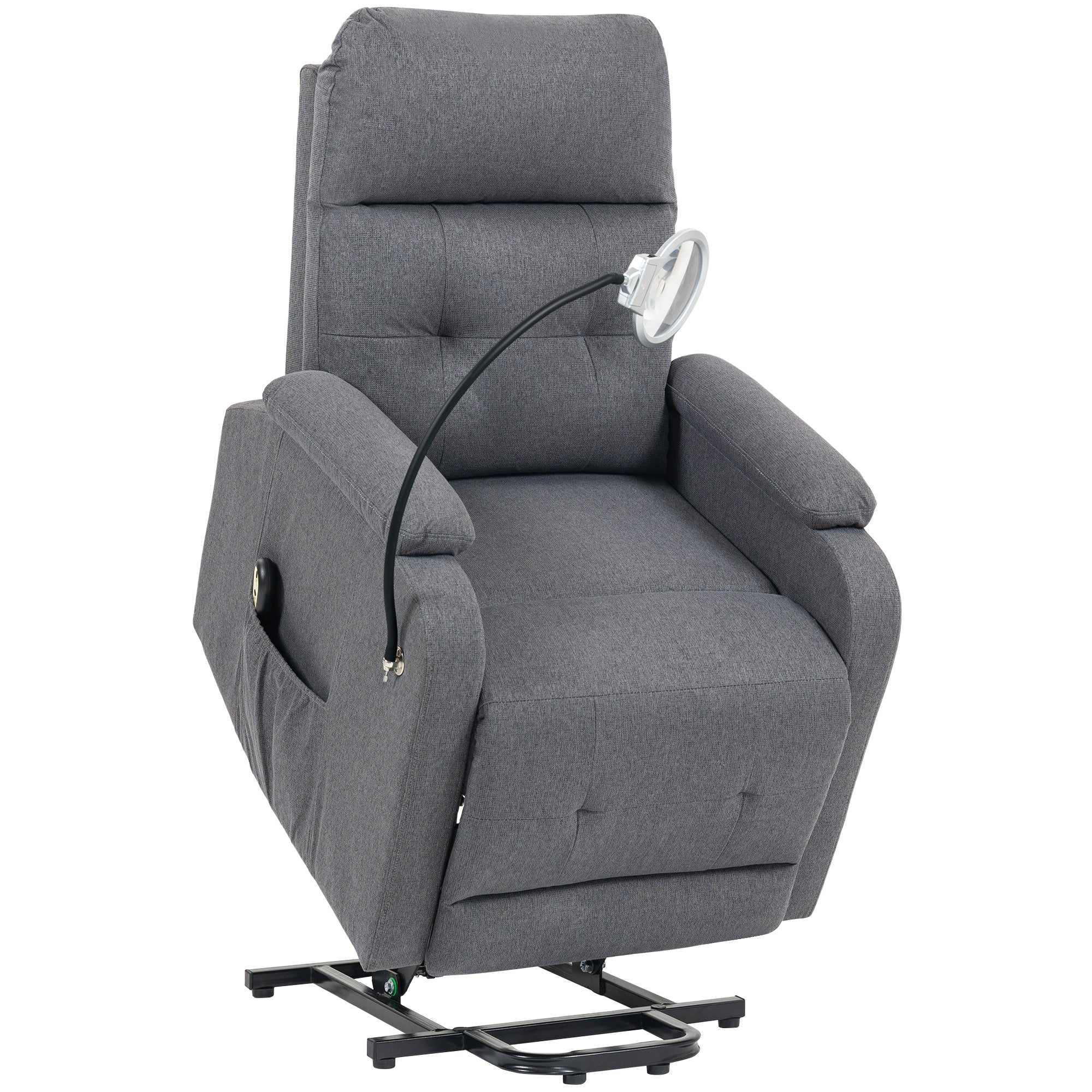 Lift Recliner Armchair for Elderly, Electric Recliner Chair with LED Magnifying Glass, Linen Fabric Riser Reclining Chair with Remote Control, Side Pockets for Living Room, Grey