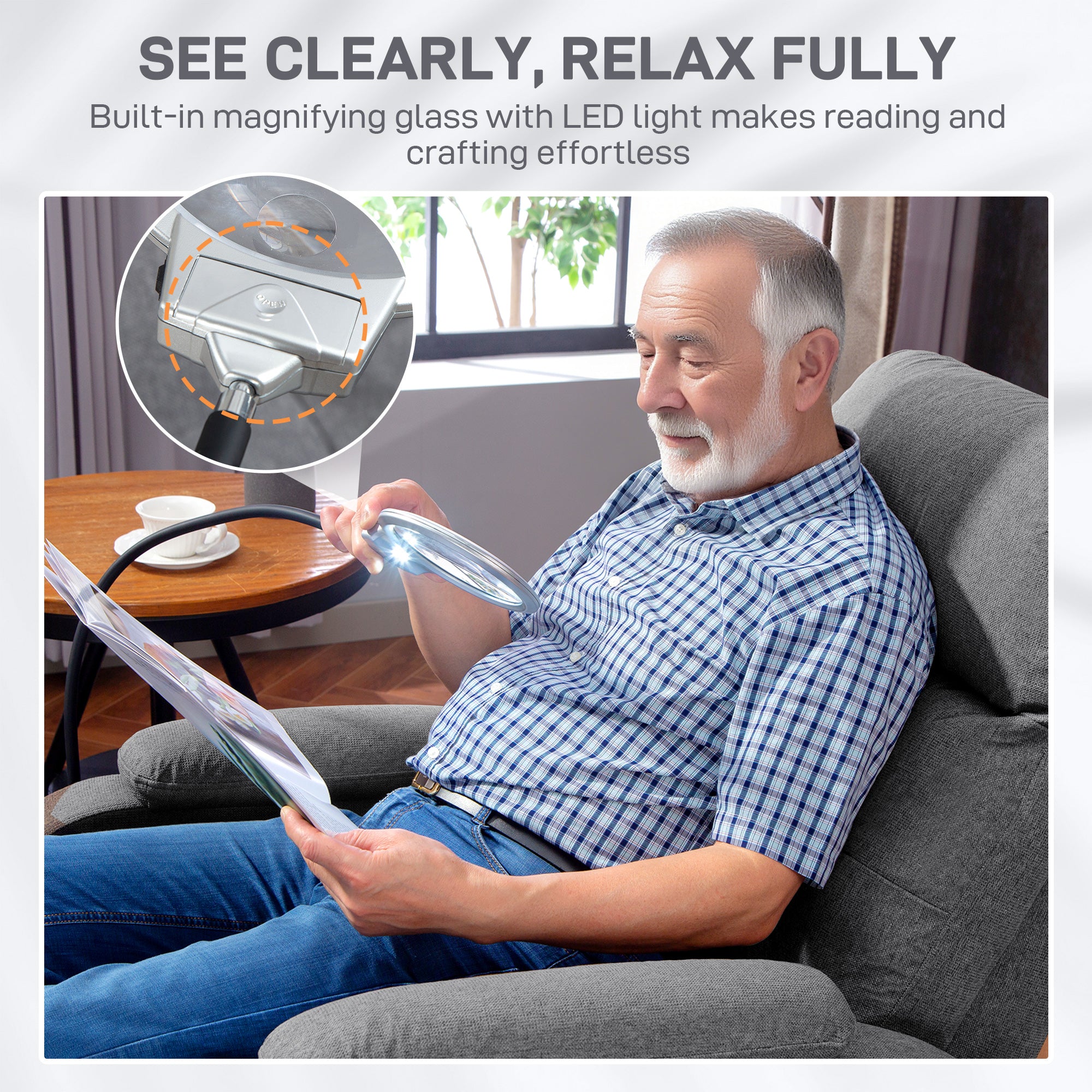 Lift Recliner Armchair for Elderly, Electric Recliner Chair with LED Magnifying Glass, Linen Fabric Riser Reclining Chair with Remote Control, Side Pockets for Living Room, Grey