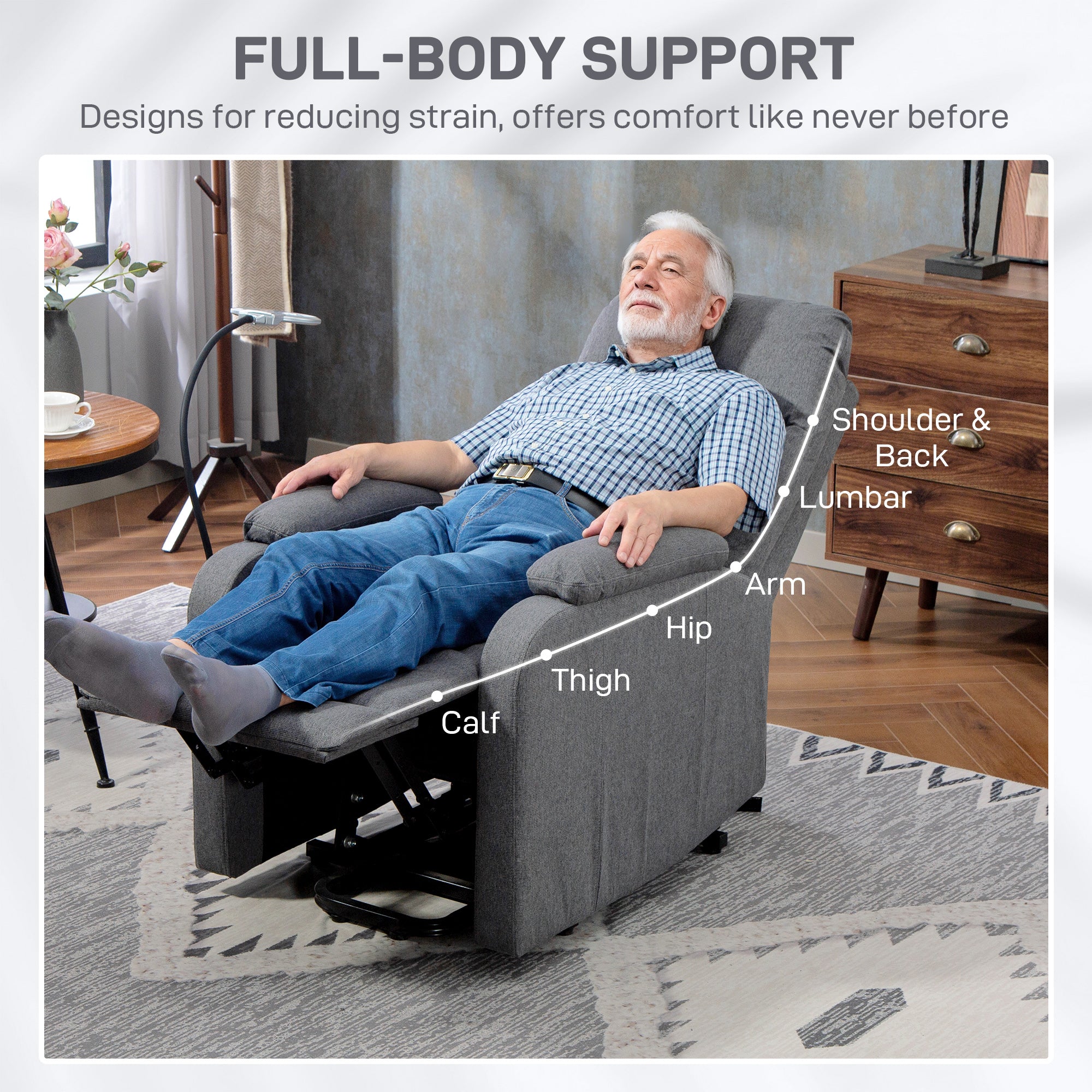 Lift Recliner Armchair for Elderly, Electric Recliner Chair with LED Magnifying Glass, Linen Fabric Riser Reclining Chair with Remote Control, Side Pockets for Living Room, Grey