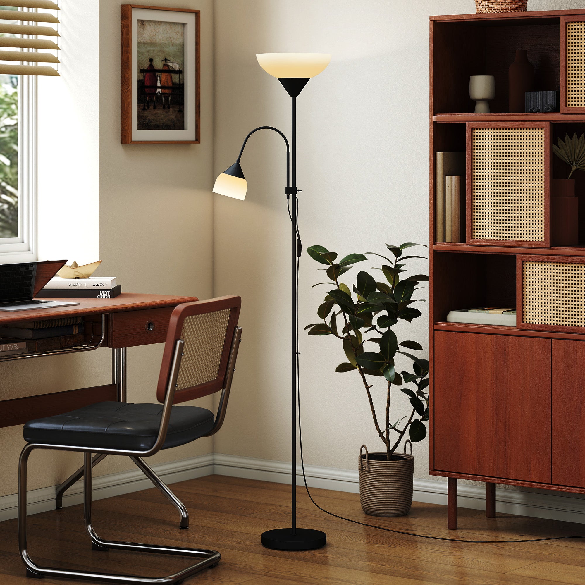 LED Floor Lamp for Living Room, 180cm Tall Standing Lamp, Mother and Child Uplighter with Adjustable Gooseneck, 3000K/4500K/6500K Colour Temperatures, Black