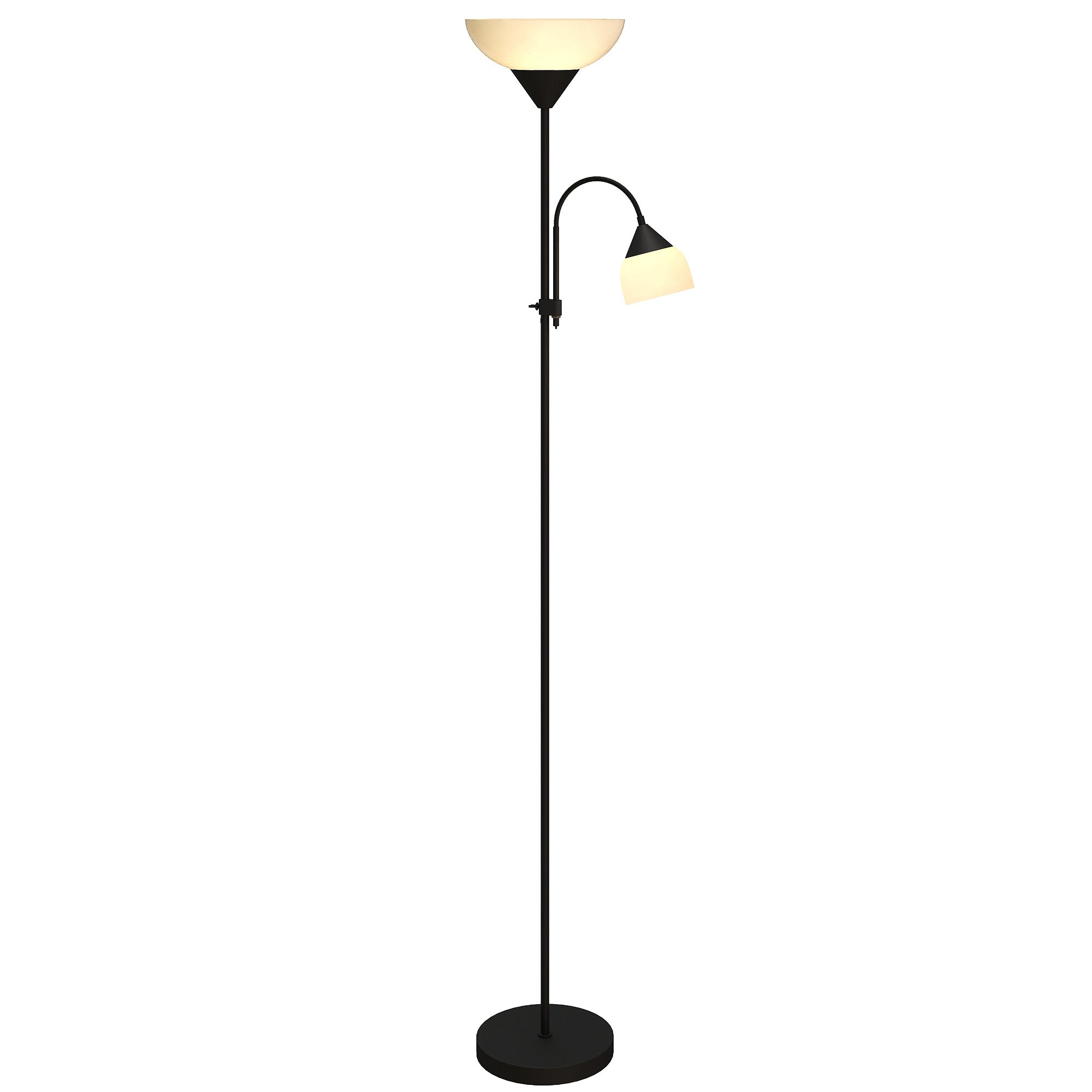 LED Floor Lamp for Living Room, 180cm Tall Standing Lamp, Mother and Child Uplighter with Adjustable Gooseneck, 3000K/4500K/6500K Colour Temperatures, Black
