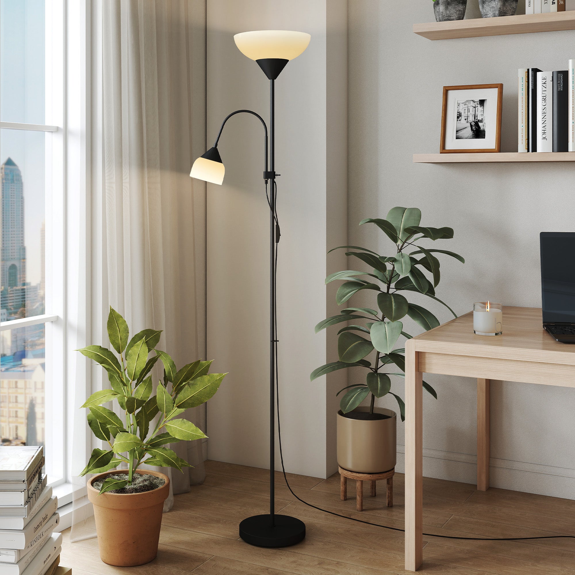 LED Floor Lamp for Living Room, 180cm Tall Standing Lamp, Mother and Child Uplighter with Adjustable Gooseneck, 3000K/4500K/6500K Colour Temperatures, Black