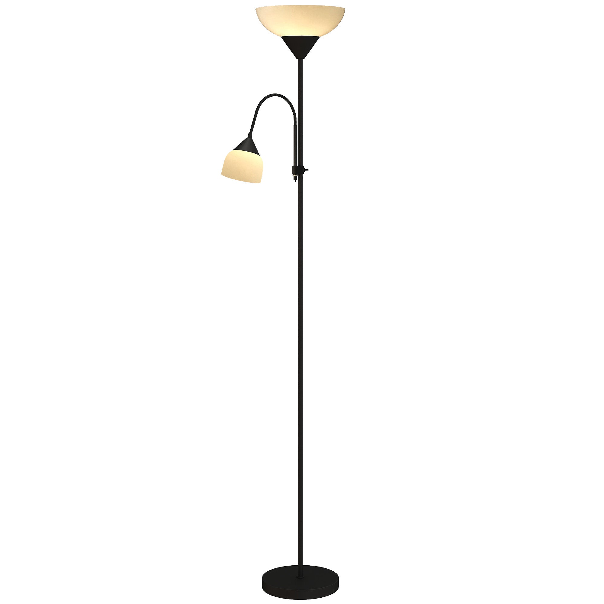 LED Floor Lamp for Living Room, 180cm Tall Standing Lamp, Mother and Child Uplighter with Adjustable Gooseneck, 3000K/4500K/6500K Colour Temperatures, Black
