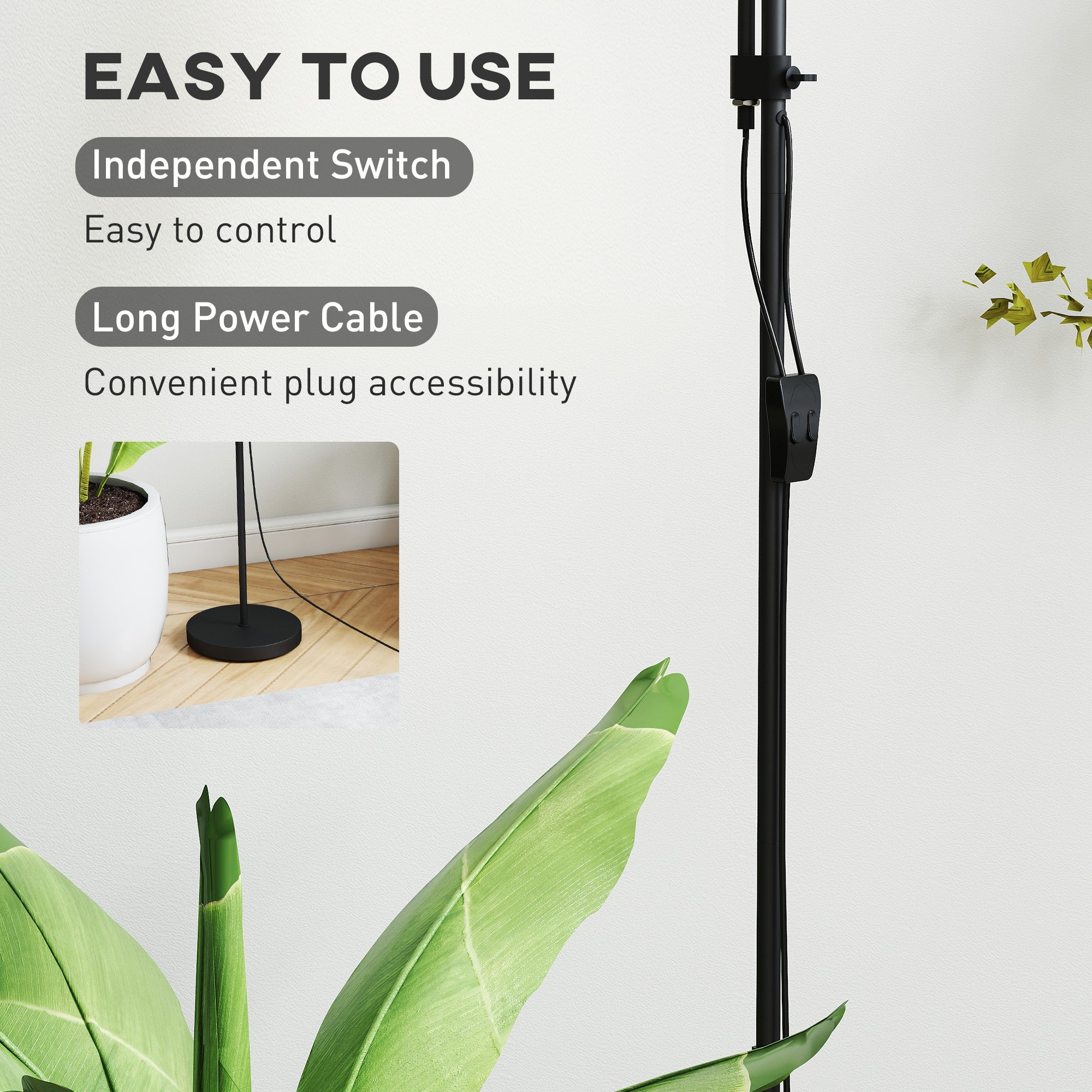 LED Floor Lamp for Living Room, 180cm Tall Standing Lamp, Mother and Child Uplighter with Adjustable Gooseneck, 3000K/4500K/6500K Colour Temperatures, Black