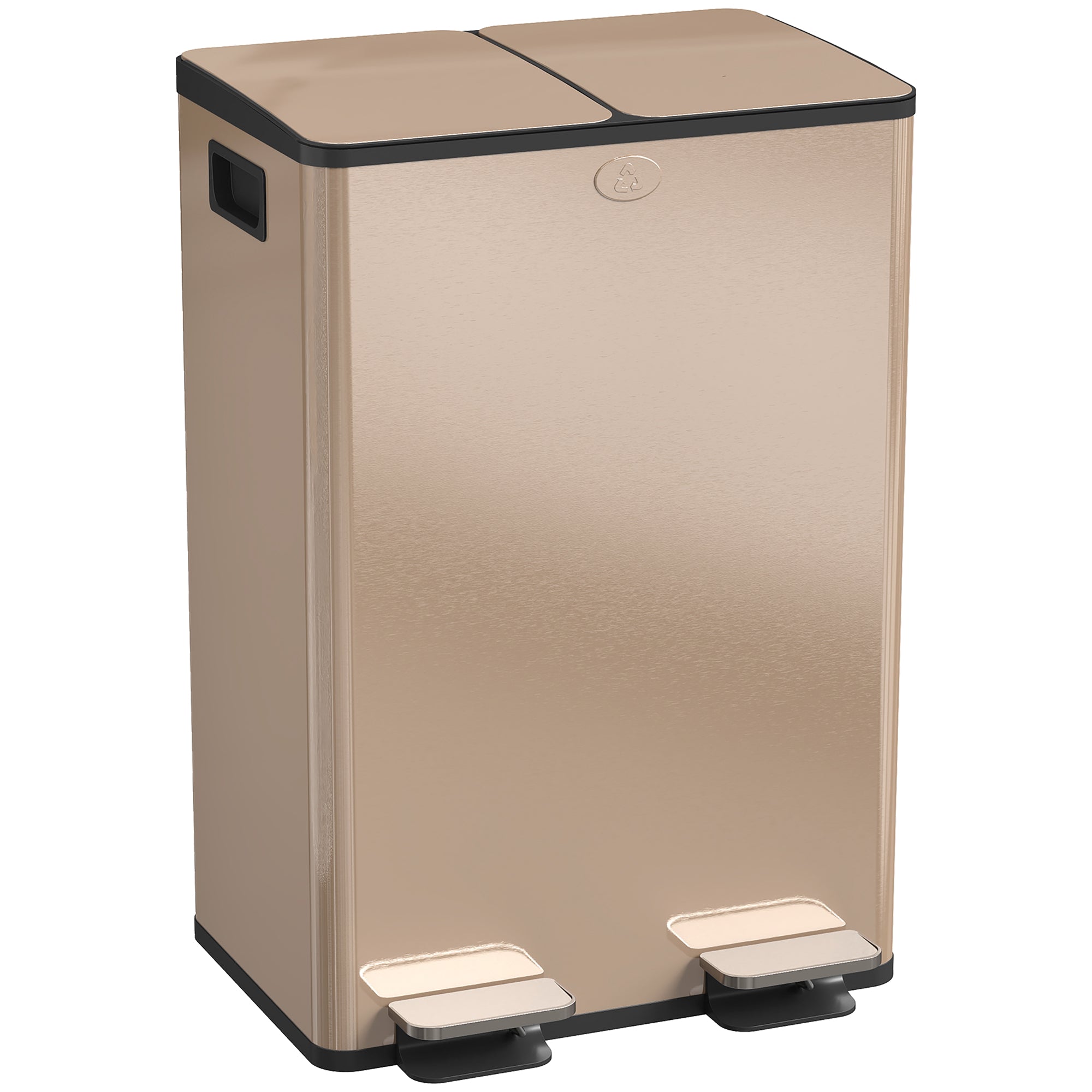 Dual Kitchen Bin, 2 x 28L Stainless Steel Double Rubbish Bin with Soft Close Lid, Removable Inner Buckets, Fingerprint-Proof for Recycling and Waste, Gold Tone