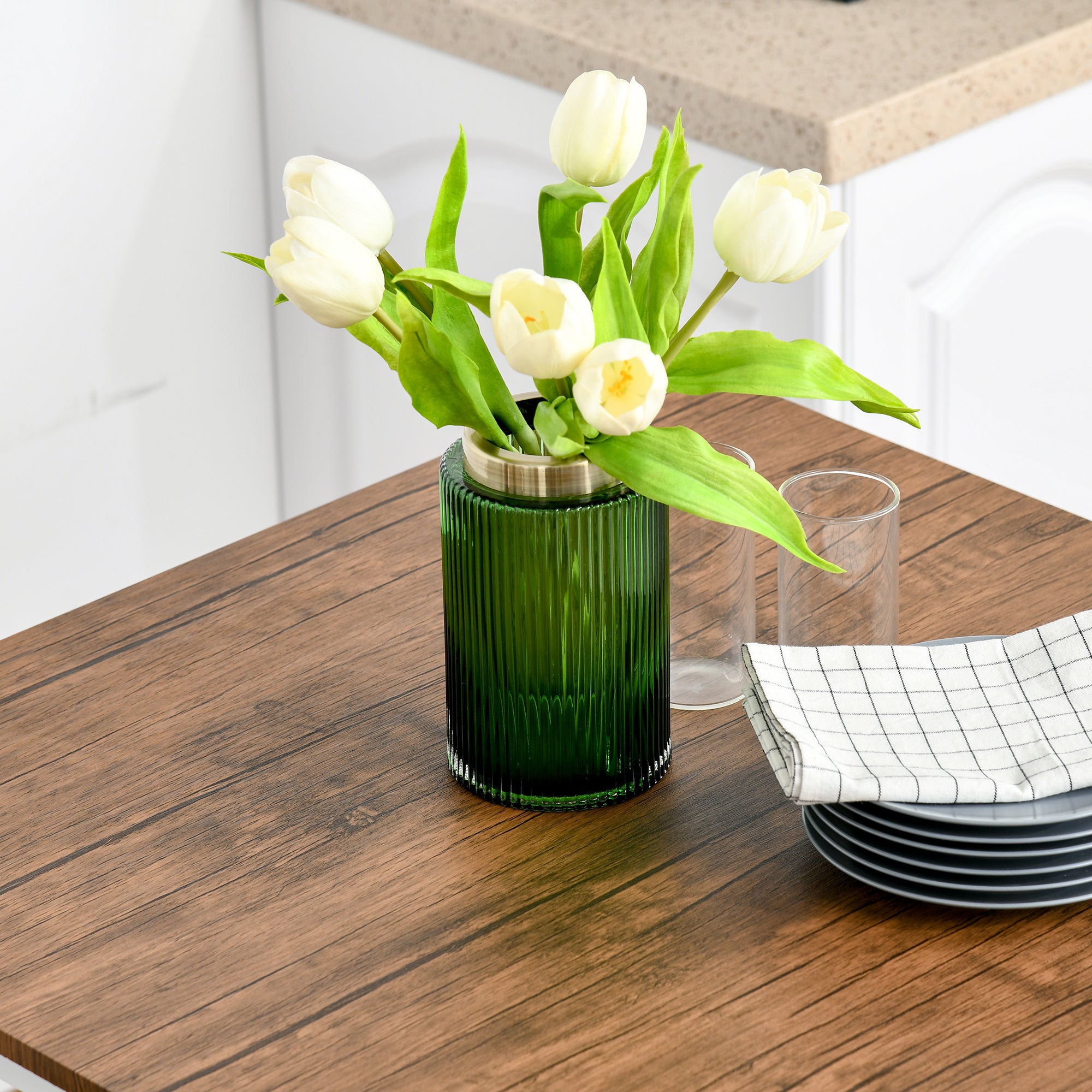 3 Piece Industrial Counter Height Dining Table Set w/ Steel Legs & Footrests, White