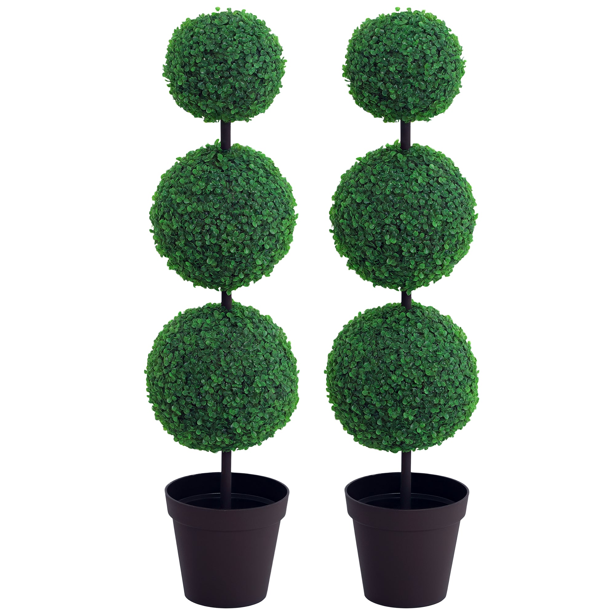 Artificial Boxwood Topiary Tree Set of 2, 44.1" Faux Boxwood Ball Tree in Pot, Fake Plant for Outdoor Indoor Home Office Decor, Green