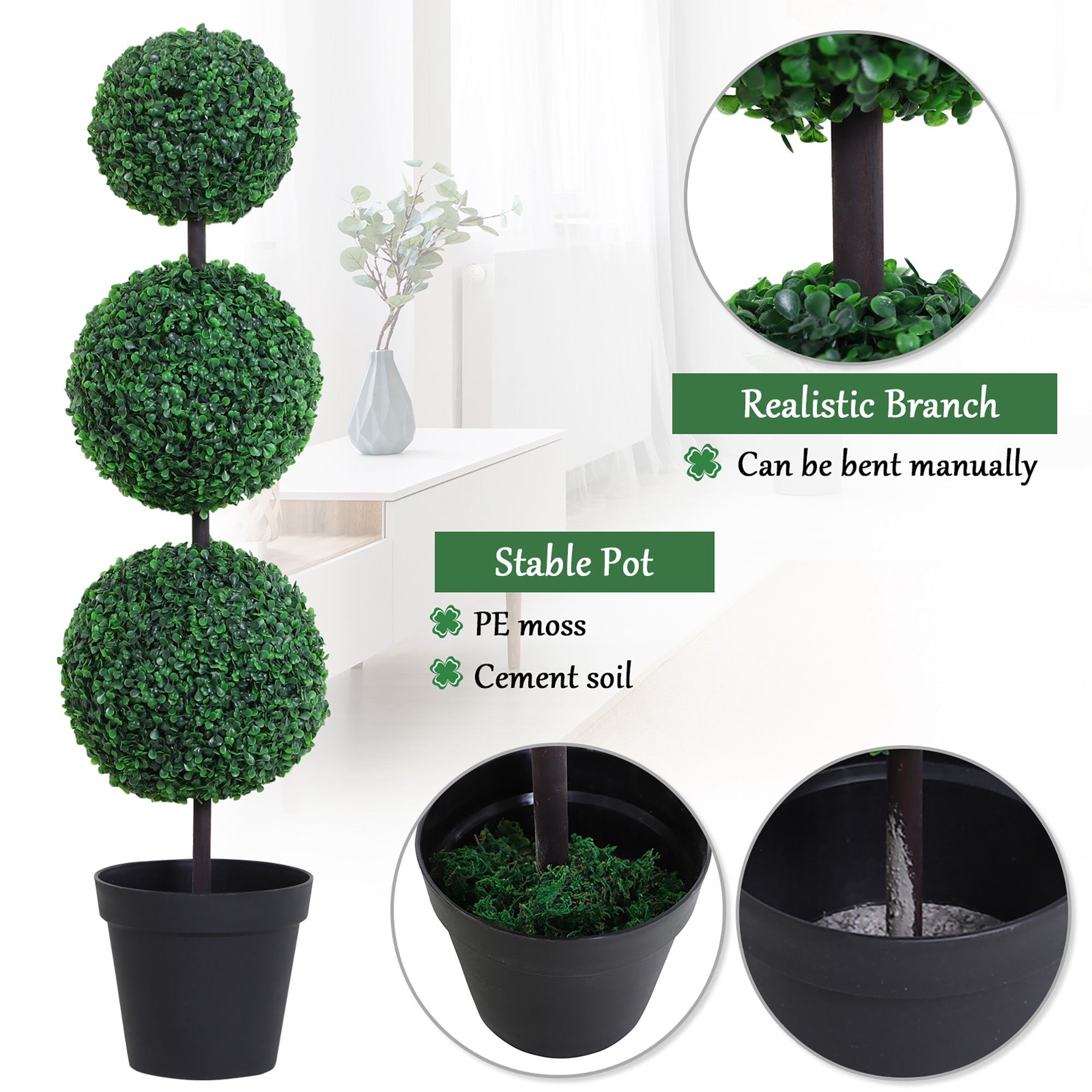 Artificial Boxwood Topiary Tree Set of 2, 44.1" Faux Boxwood Ball Tree in Pot, Fake Plant for Outdoor Indoor Home Office Decor, Green