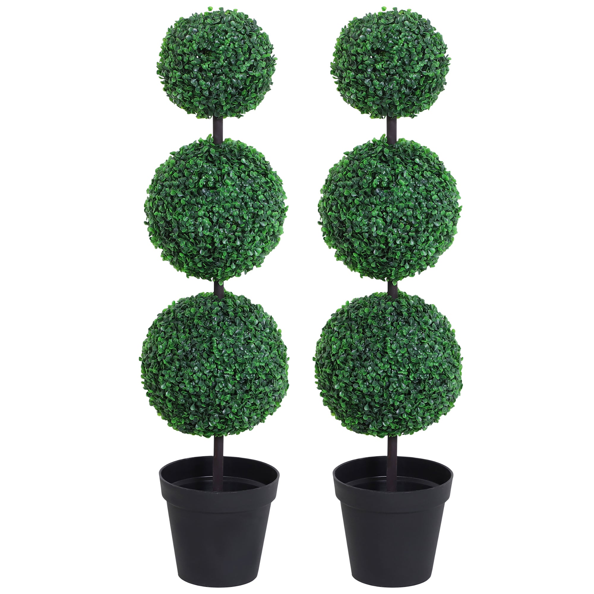 Artificial Boxwood Topiary Tree Set of 2, 44.1" Faux Boxwood Ball Tree in Pot, Fake Plant for Outdoor Indoor Home Office Decor, Green