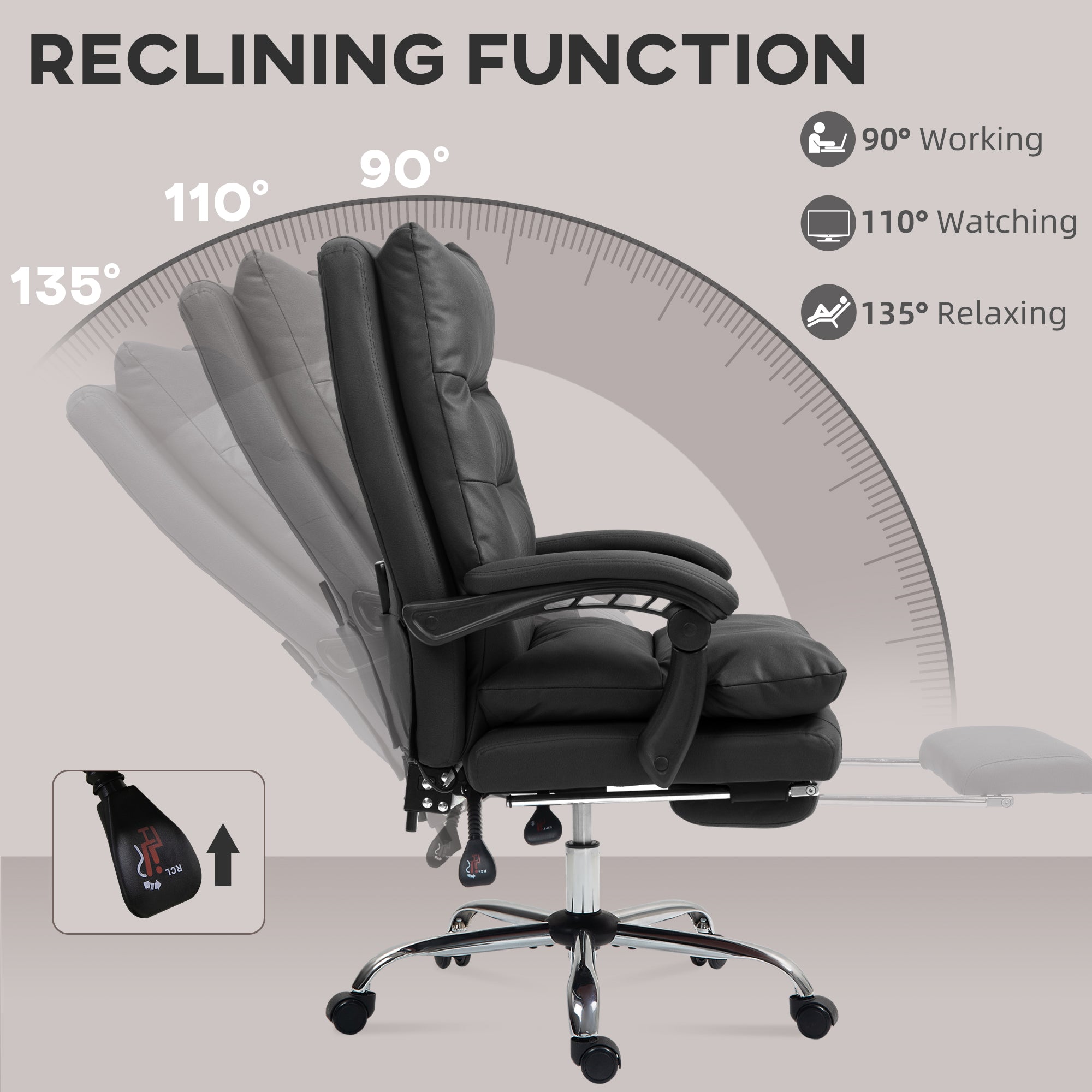 Massage Office Chair with Heated Function, Computer Desk Chair with Footrest, Double-tier Padding, Swivel Wheels, Reclining, Black