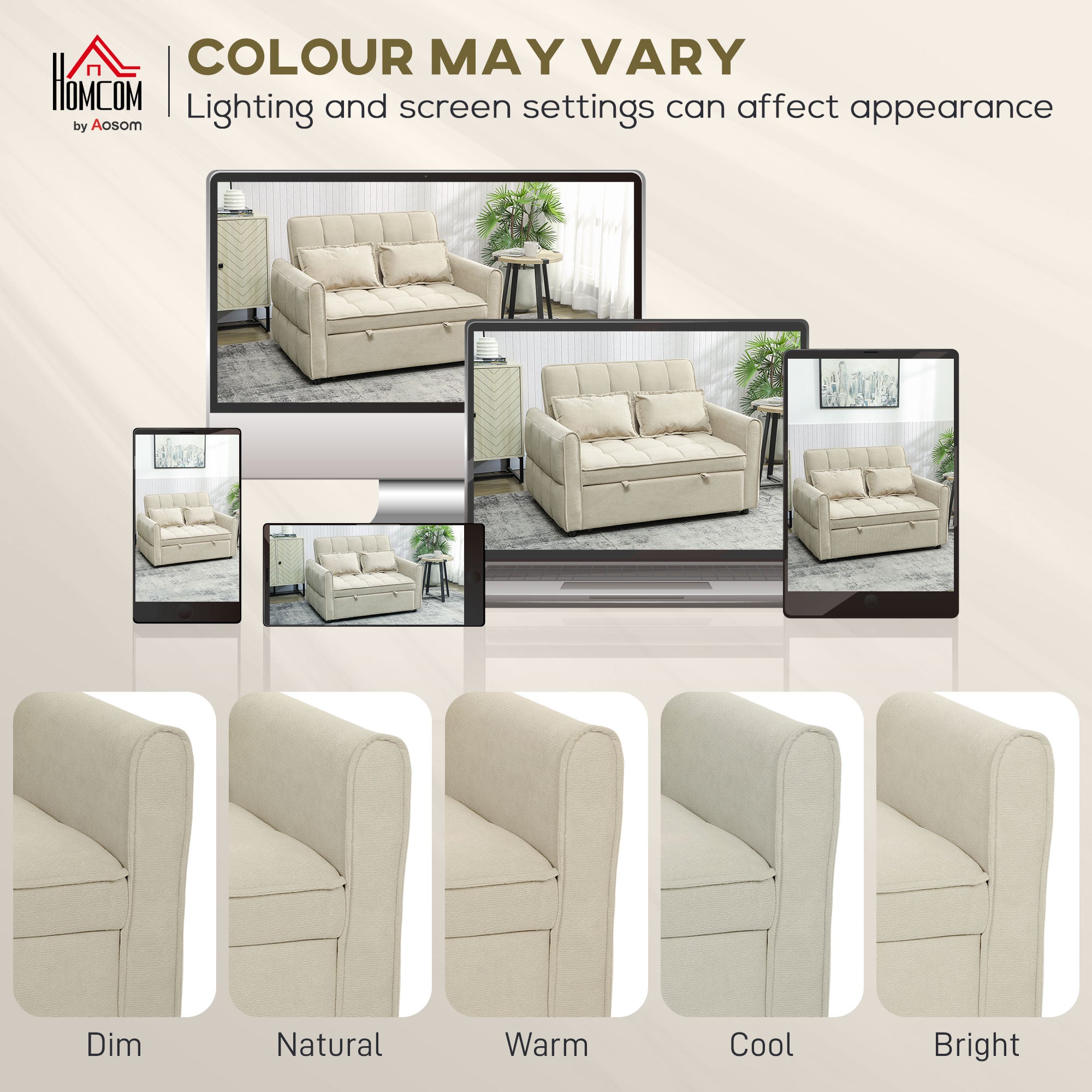 2 Seater Sofa Bed, 3-in-1 Convertible Sleeper Sofa with Click-clack Adjustable Backrest and 2 Pillows, Pull Out Corn Velvet-feel Fabric Bed Settee for Living Room, Guest Room, Light Brown