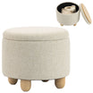 Storage Ottoman, Burlap Fabric Round Small Ottoman Foot Rest with Lid, Rubberwood Legs, End of Bed Bench Footstool for Bedroom, Hallway, Living Room, 38.5 x 38.5 cm, Beige