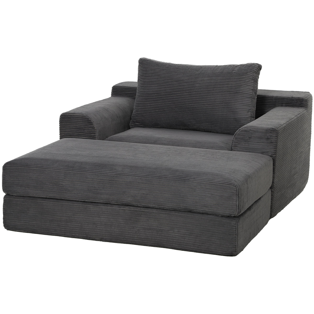 51" Chair Bed, Corduroy Upholstered Sleeper Chair with Pillow, Boneless Floor Sofa for Living Room, Bedroom, Apartment, Office, Dark Grey