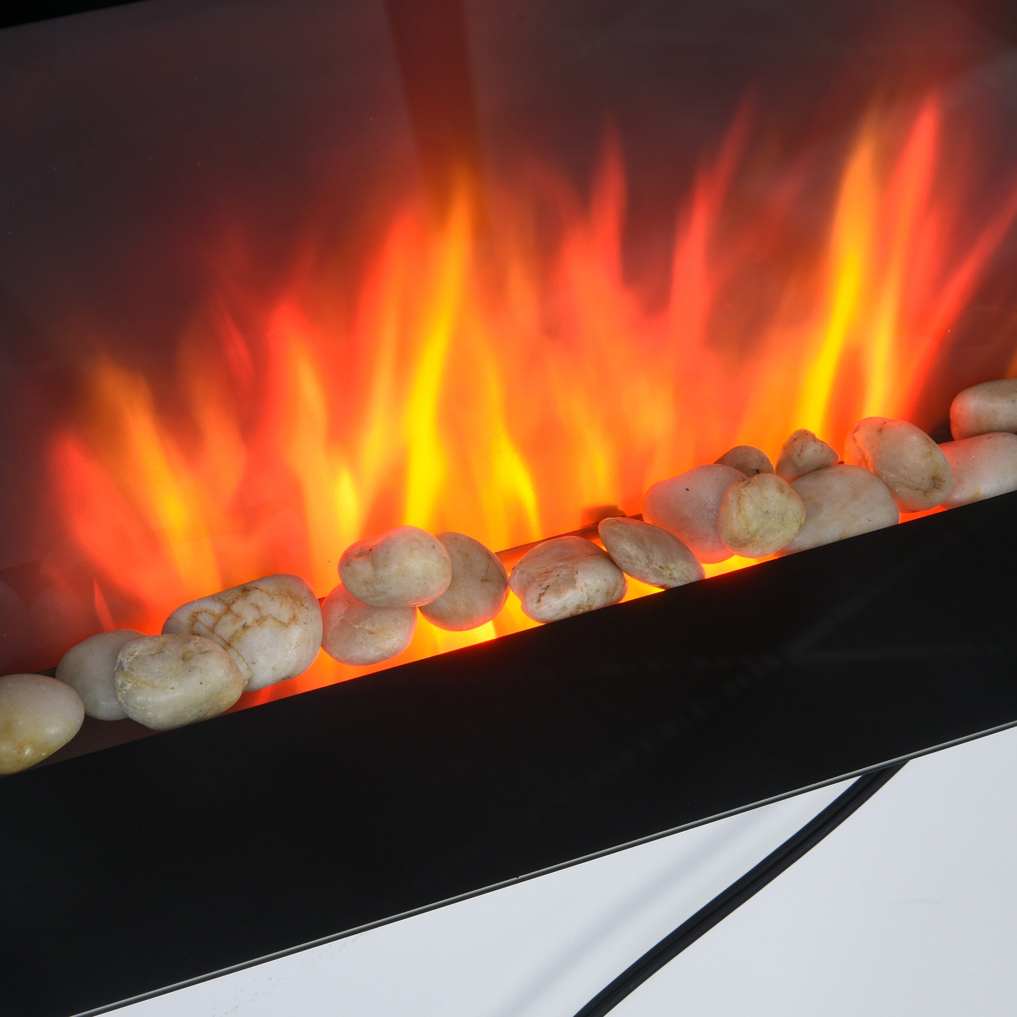 28 Inch Electric Fireplace, Wall Mounted Fireplace with Patented 7 Colour Adjustable LED Flame Effect, Remote Control, 2 Modes Heat, 750/1500W Heater for Living Room, Black