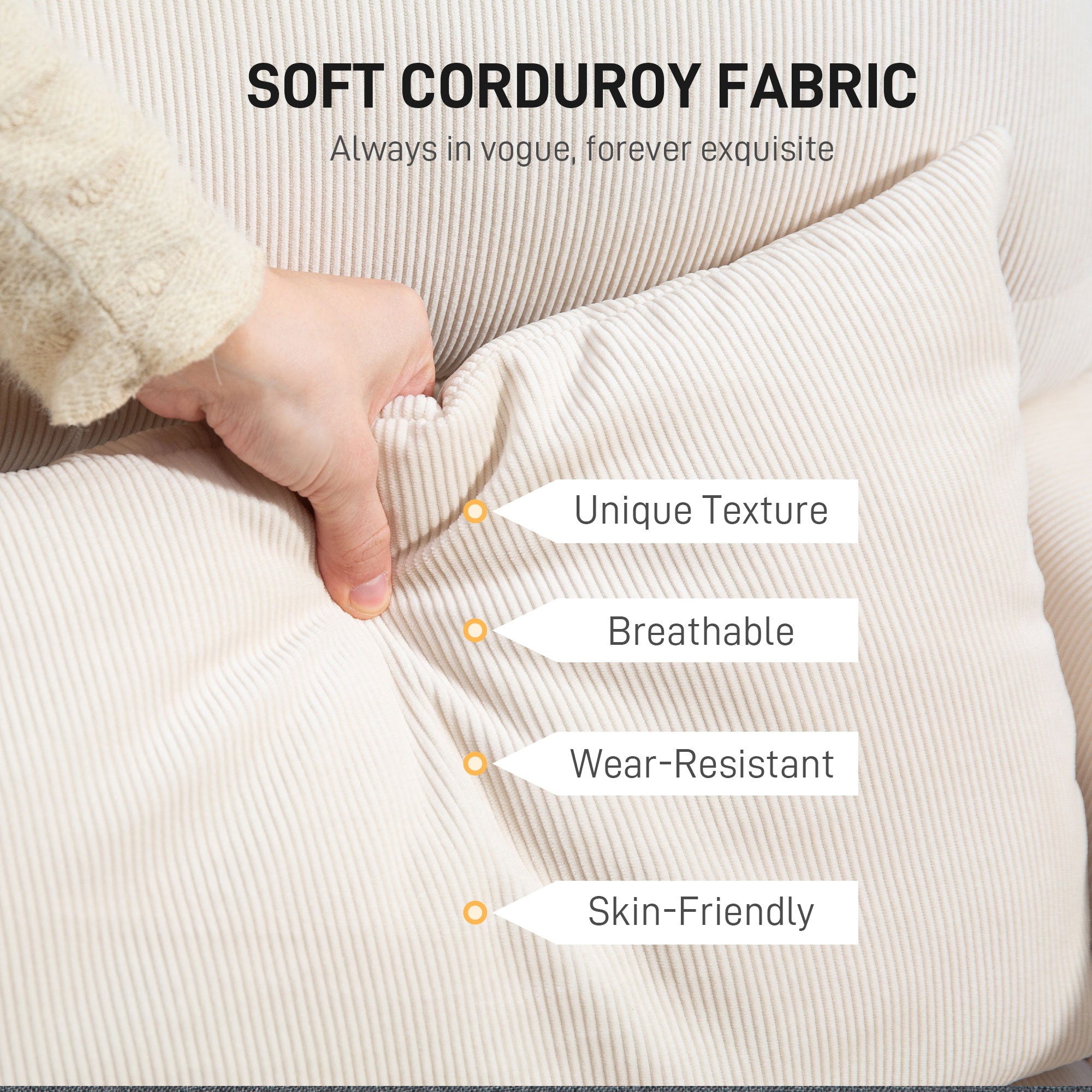 HOMCOM Large Overstuffed Office Chair with Lumbar Support, High Back Reclining Executive Corduroy Computer Desk Chair with Footrest, Swivel Wheels, Cream White