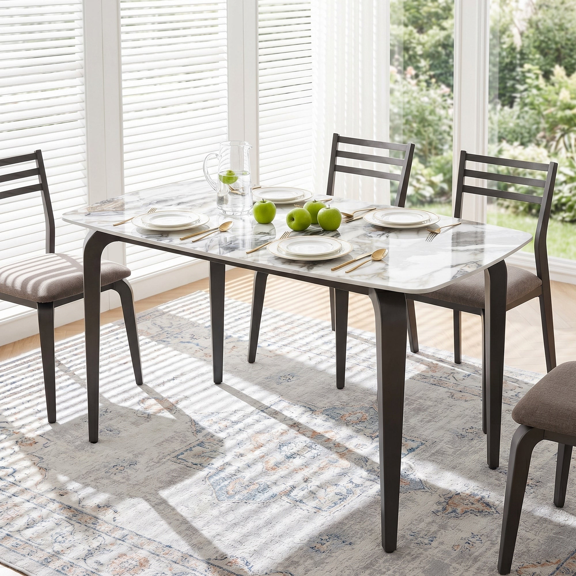 Dining Table for 4, 130W x 70D x 75H cm, Modern Kitchen Table with Sintered Stone Tabletop, Metal Legs for Dining Room, Kitchen, Living Room, White