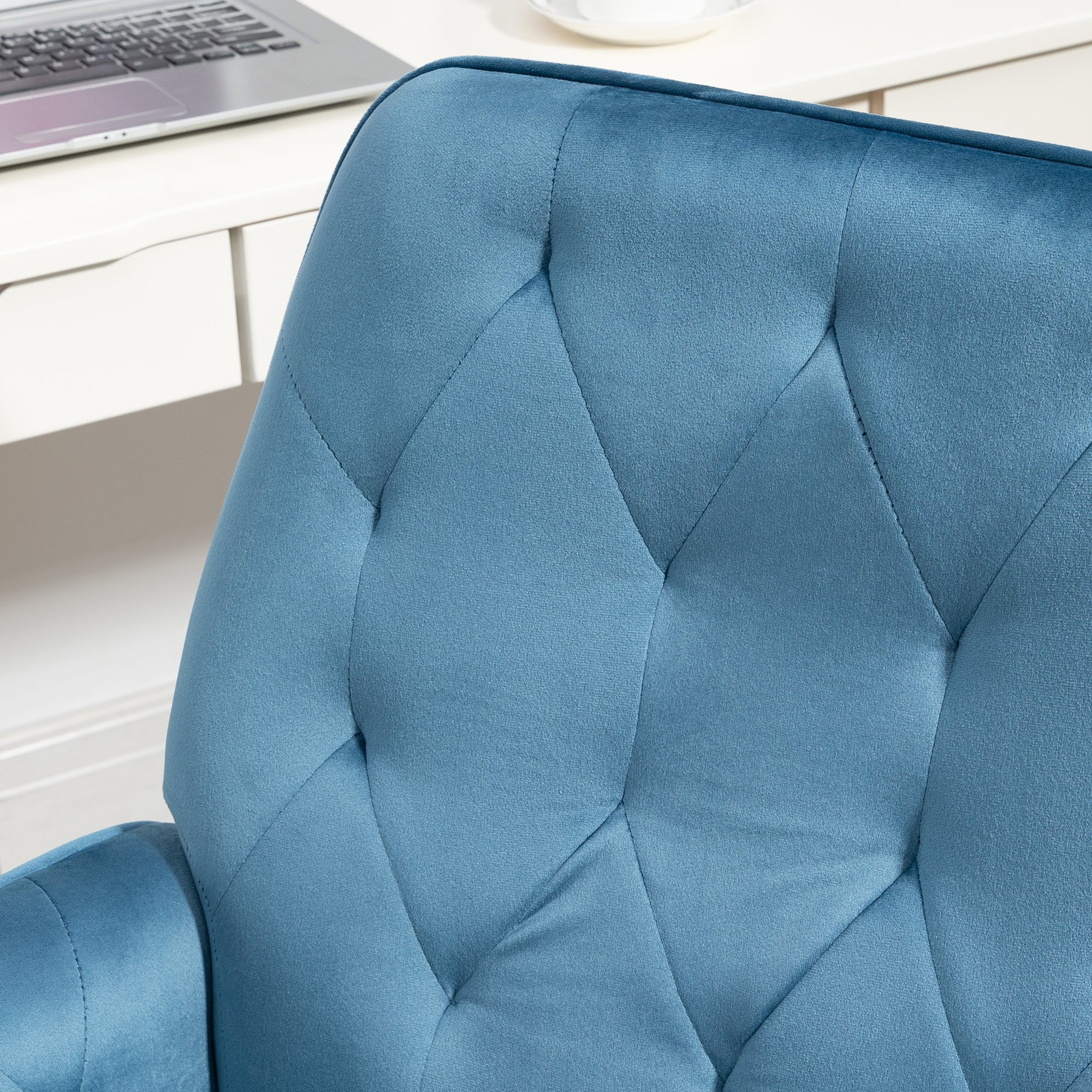 Velvet Home Office Chair Tufted Height Adjustable Desk Chair with Swivel Wheels Blue