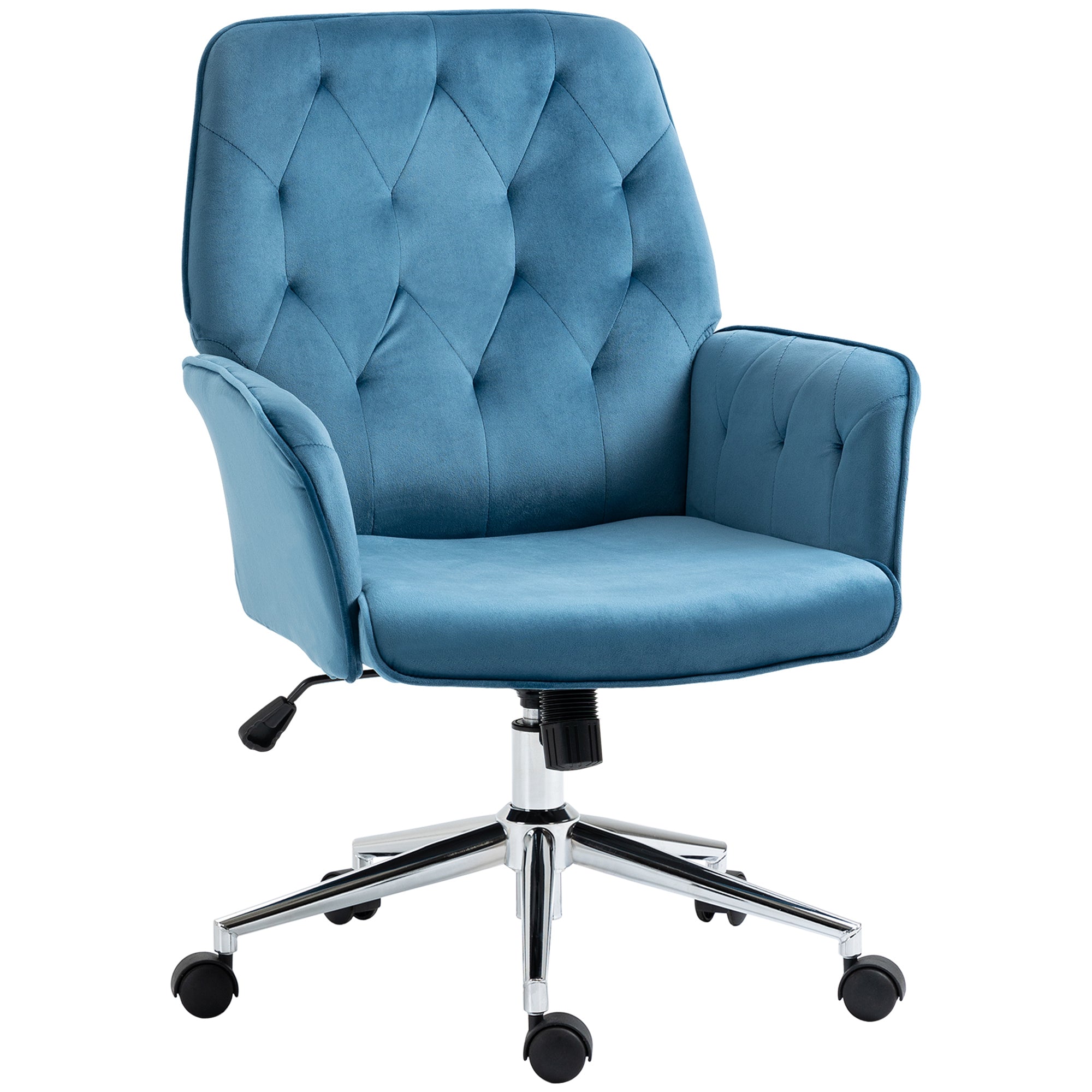 Velvet Home Office Chair Tufted Height Adjustable Desk Chair with Swivel Wheels Blue