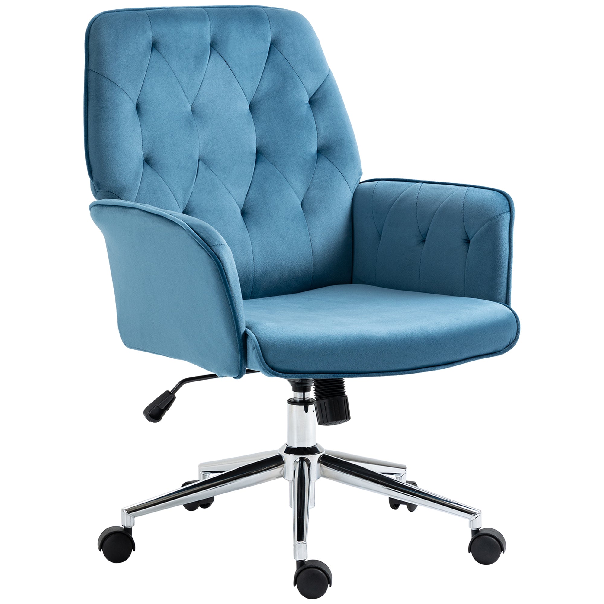 Velvet Home Office Chair Tufted Height Adjustable Desk Chair with Swivel Wheels Blue