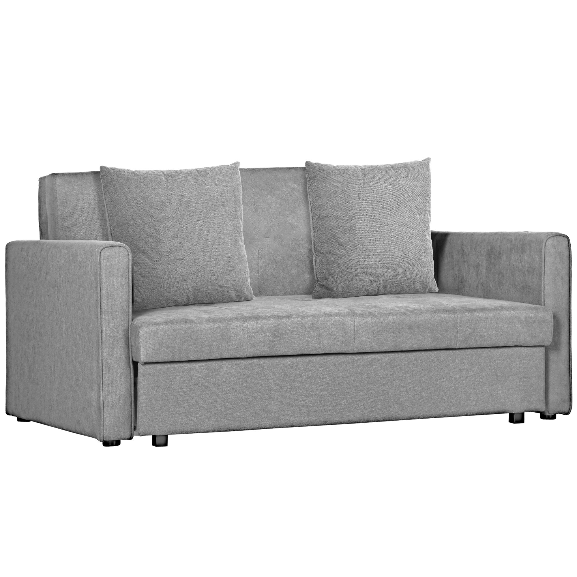 HOMCOM 2 Seater Sofa Bed, Convertible Bed Settee, Modern Fabric Loveseat Sofa Couch with 2 Cushions, Hidden Storage for Living Room, Guest Room, Light Grey