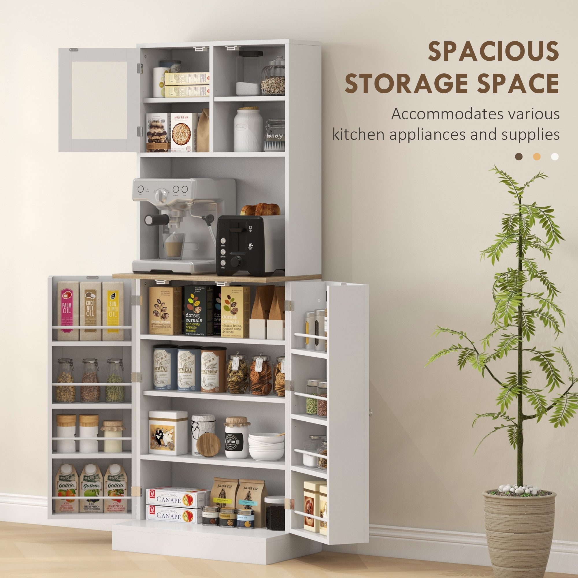 67" Tall Freestanding Pantry Kitchen Hutch Cabinet with Adjustable Shelves, White