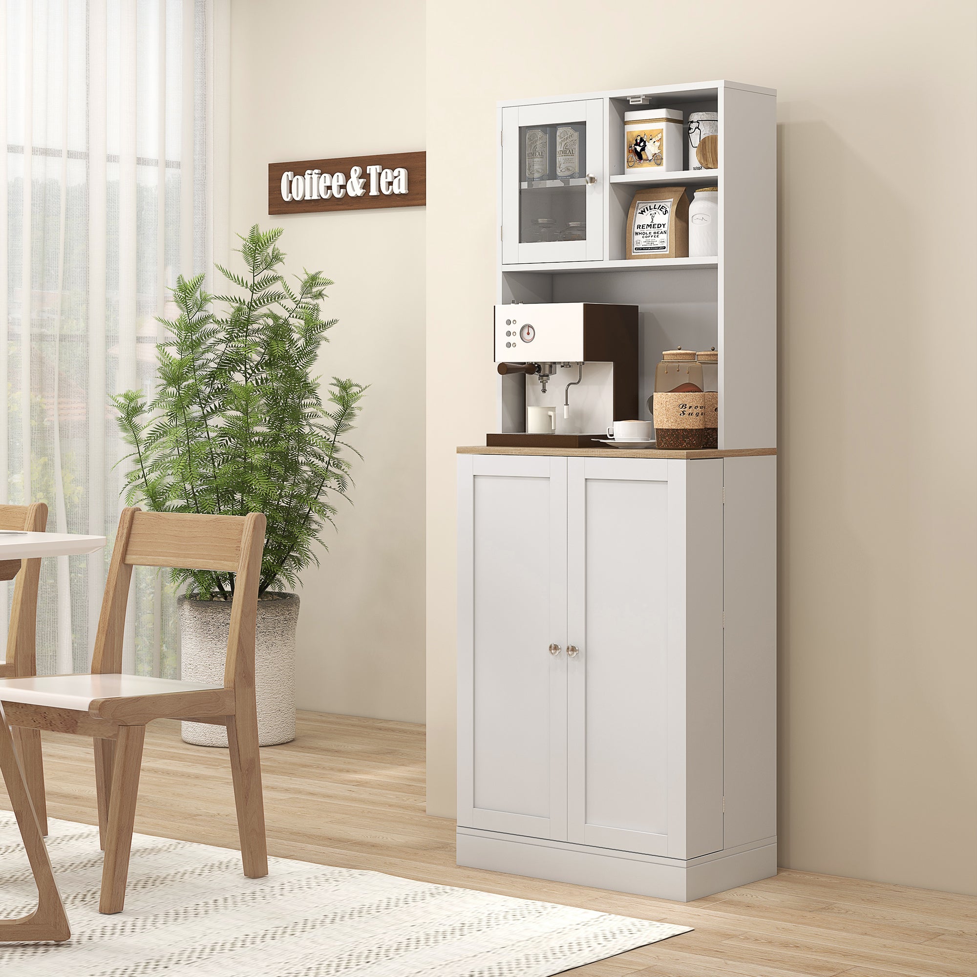 67" Tall Freestanding Pantry Kitchen Hutch Cabinet with Adjustable Shelves, White