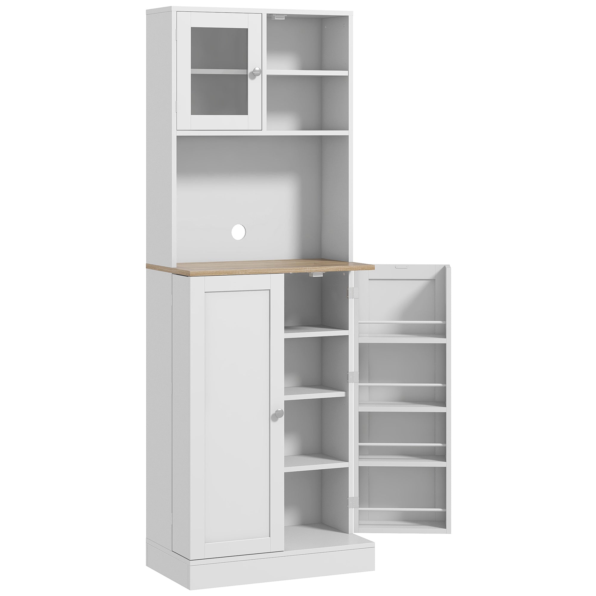67" Tall Freestanding Pantry Kitchen Hutch Cabinet with Adjustable Shelves, White
