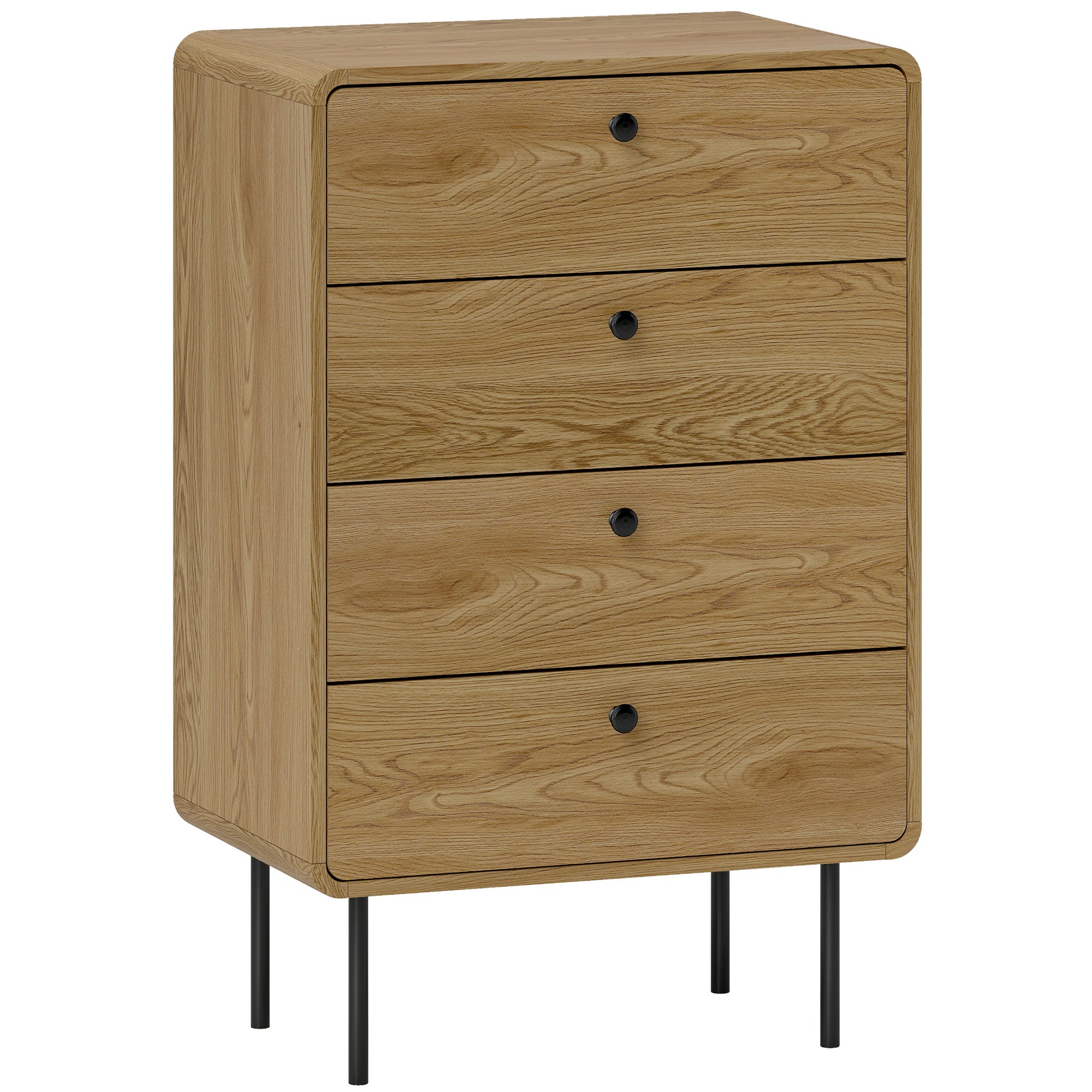Modern Chest of Drawers with 4 Drawers, Dresser with Wood Handles and Steel Legs for Bedroom, Living Room, Entryway, Oak
