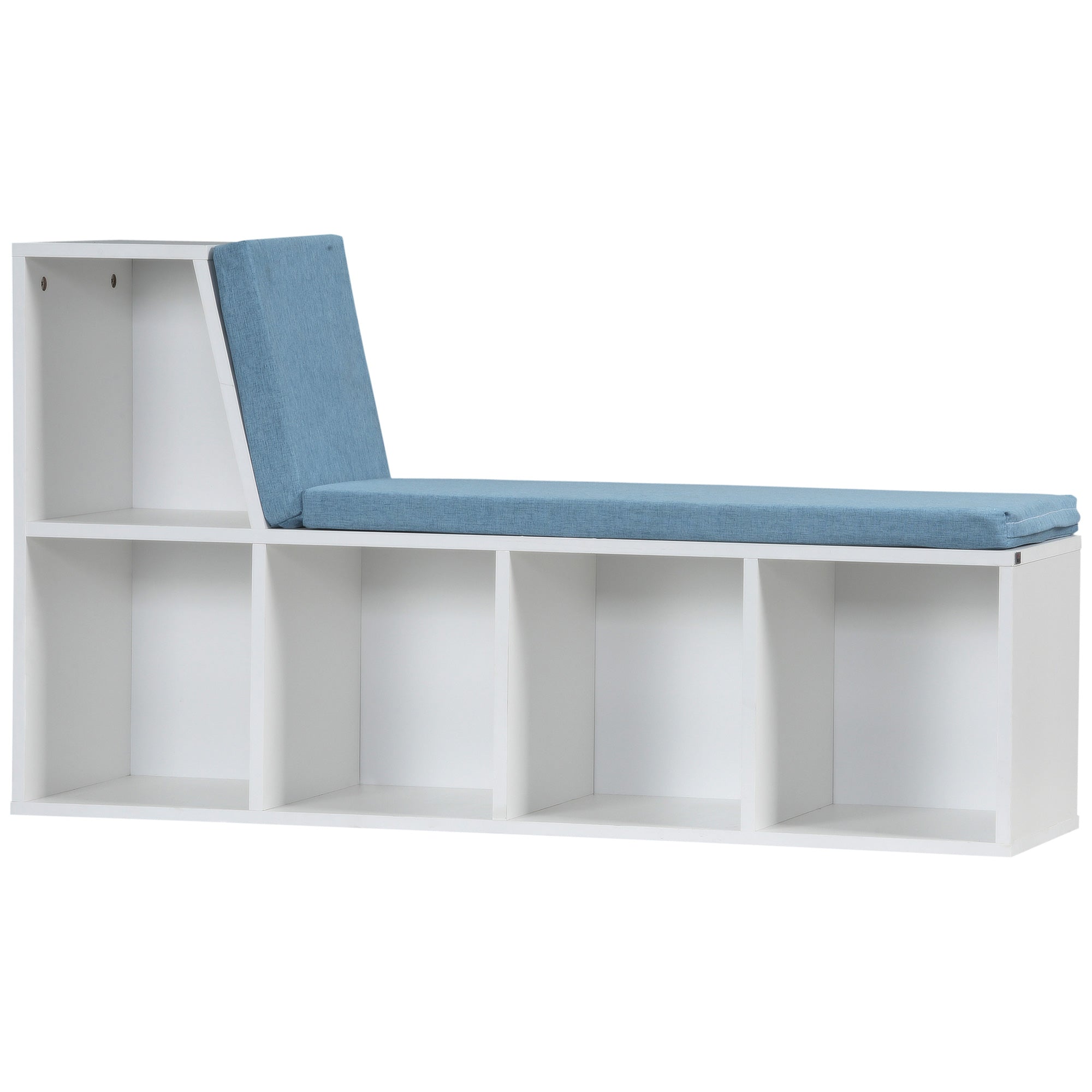 HOMCOM Bookshelf with Reading Nook, Bookcase with Seat Cushion, 5 Cube Storage Shelf for Home Office, Study, Blue