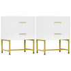 HOMCOM Modern Nightstands Set of 2, Bedside Tables with 2 Drawers and Fluted Panels, End Tables with Storage and Gold Legs for Bedroom, White