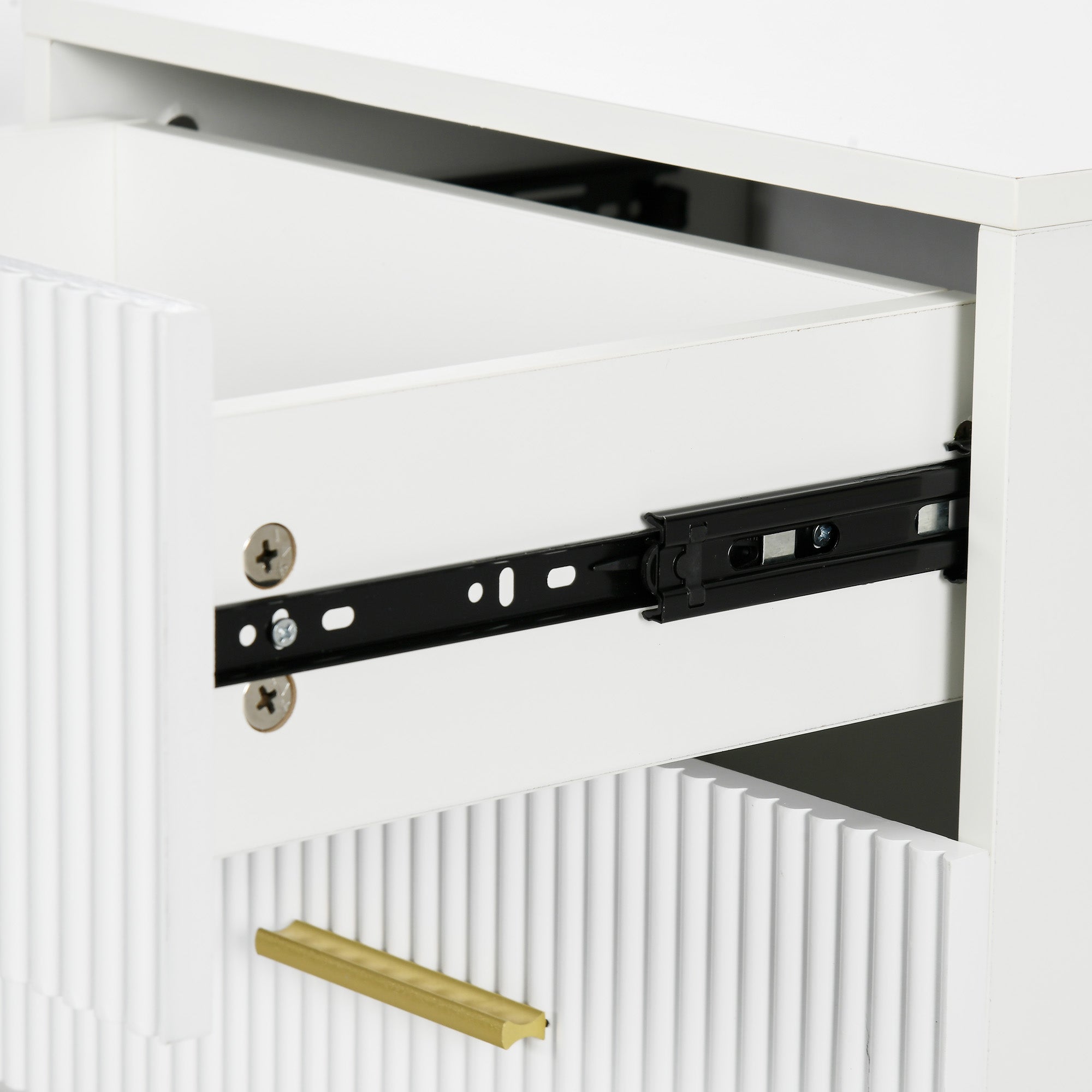 HOMCOM Modern Nightstands Set of 2, Bedside Tables with 2 Drawers and Fluted Panels, End Tables with Storage and Gold Legs for Bedroom, White