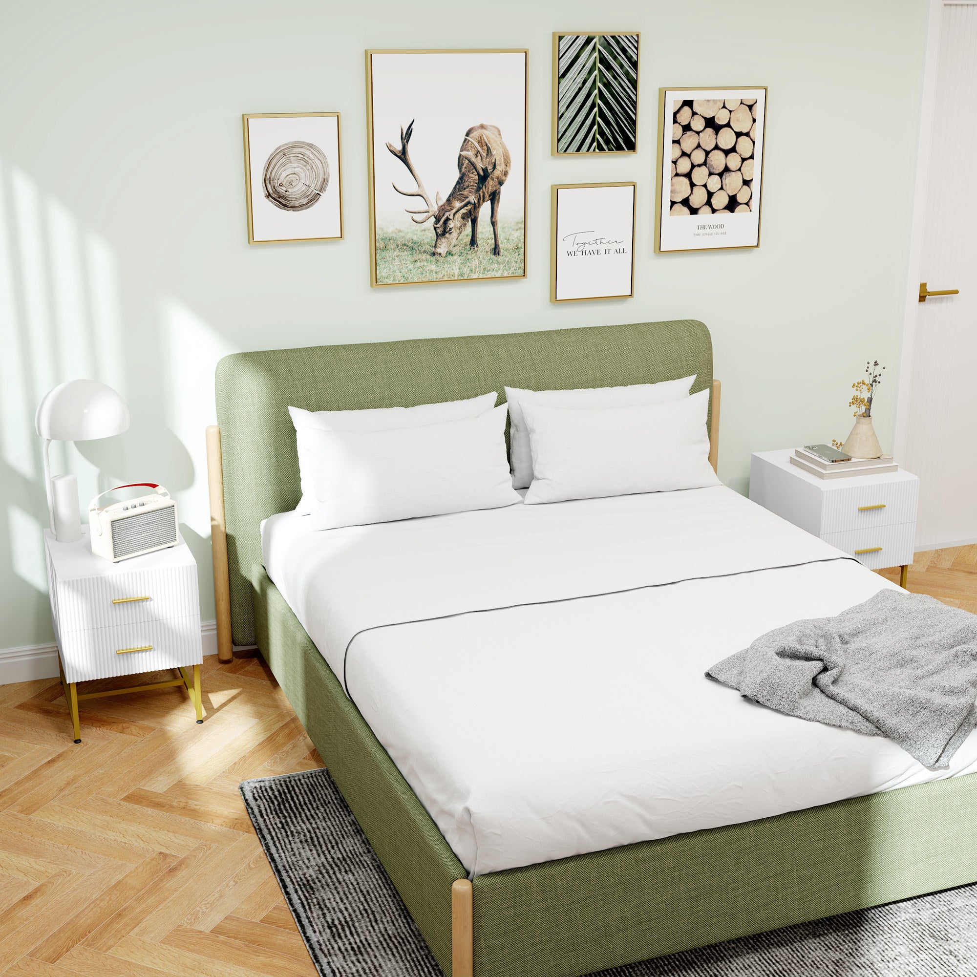 HOMCOM Modern Nightstands Set of 2, Bedside Tables with 2 Drawers and Fluted Panels, End Tables with Storage and Gold Legs for Bedroom, White