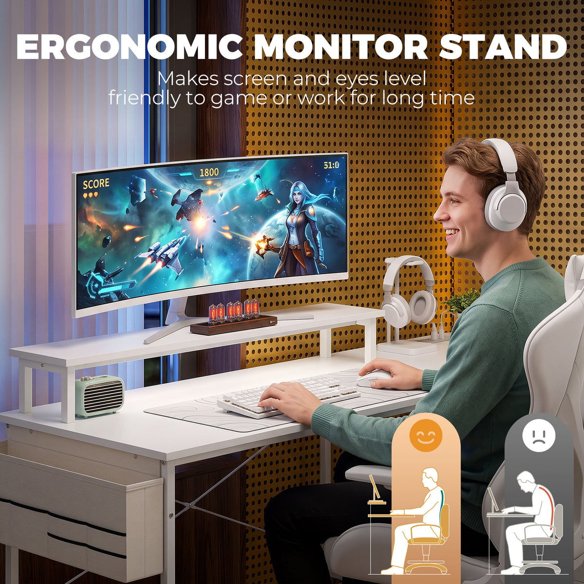 Reversible L Shaped Desk with Drawers, 150 x 80 cm Corner Computer Desk with Power Outlets & USB Ports, Monitor Shelf, Home Office Workstation, PC Stand for Gaming, Study, White