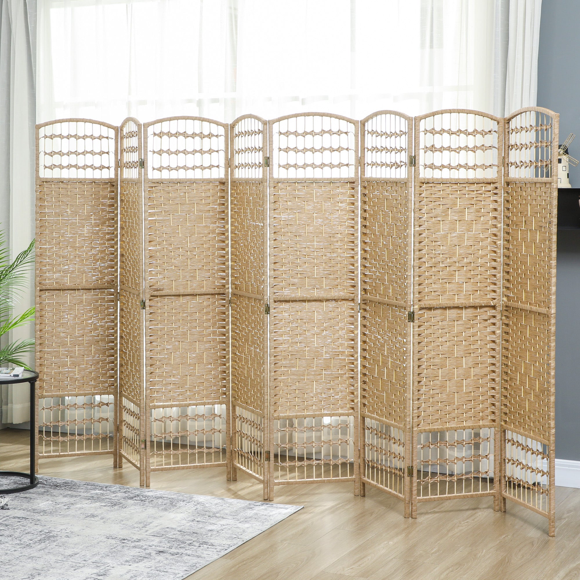8 Panel Room Divider, 5.6 ft Tall Folding Privacy Screen, Wave Fiber Freestanding Partition Wall Divider for Home Office, Natural
