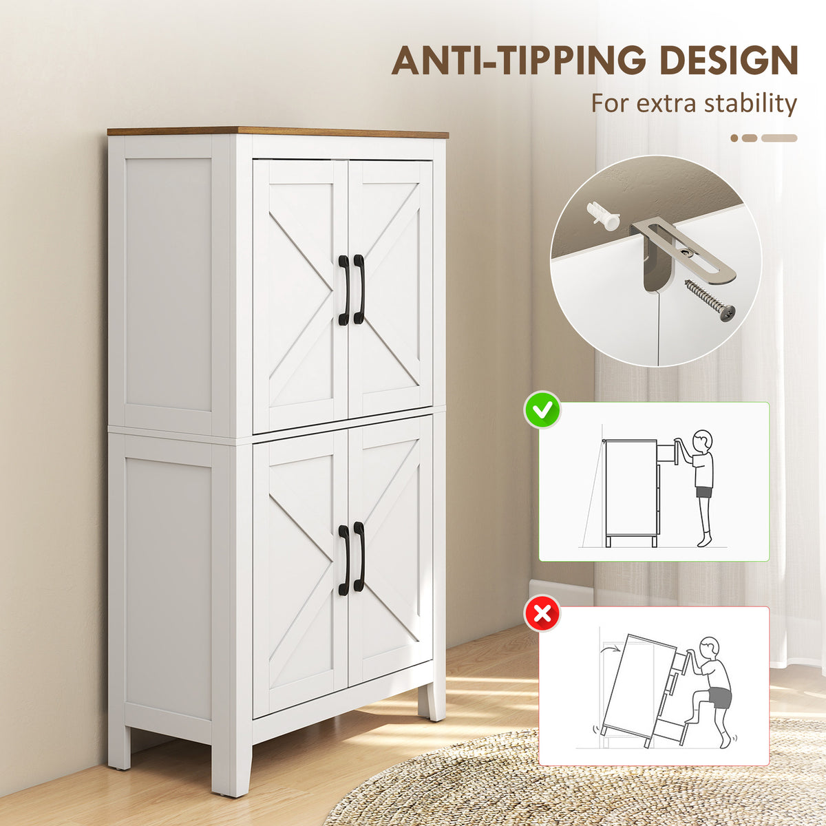 Bathroom Floor Cabinet, Farmhouse Freestanding Bathroom Storage Cabinet with Barn Doors and Adjustable Shelves, White