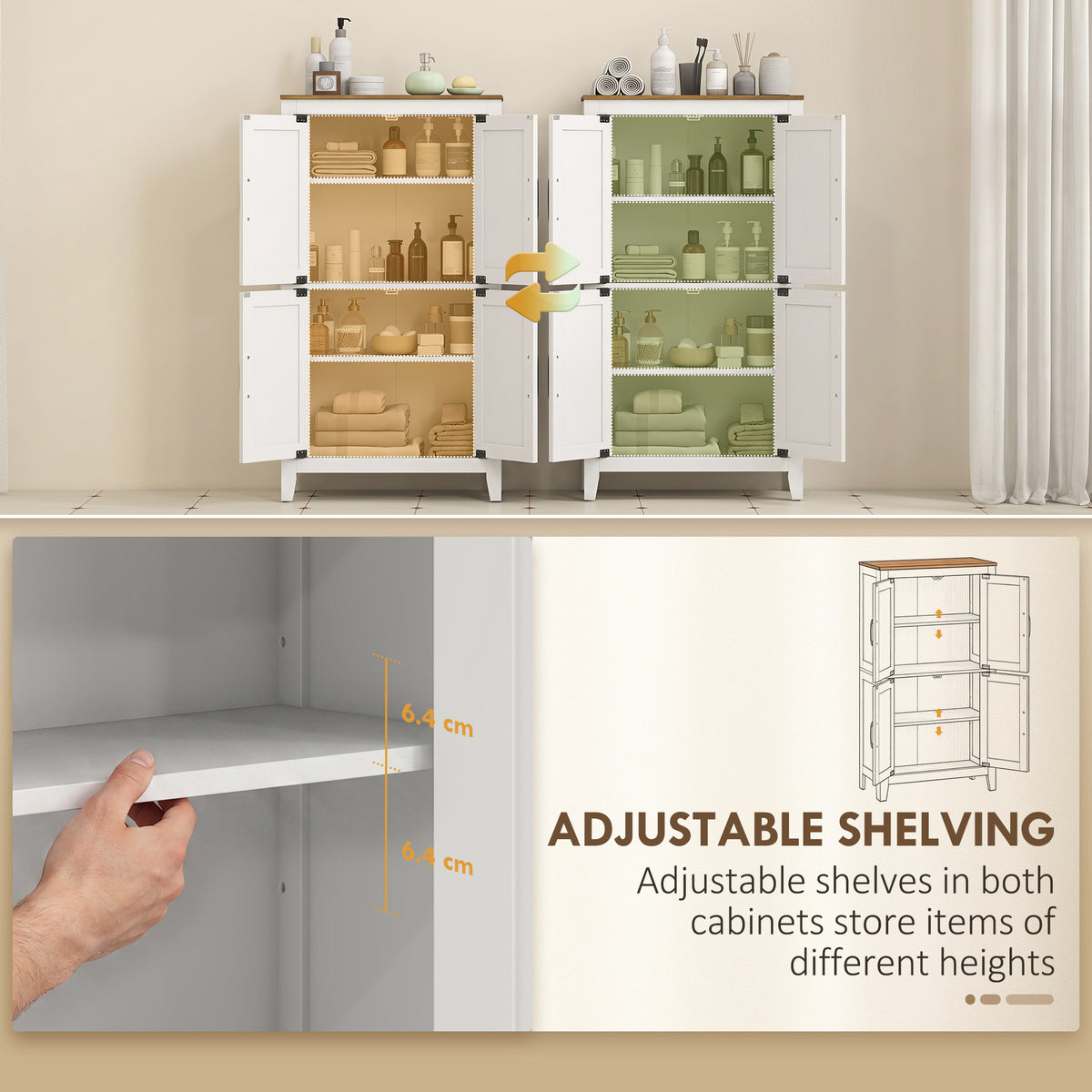 Bathroom Floor Cabinet, Farmhouse Freestanding Bathroom Storage Cabinet with Barn Doors and Adjustable Shelves, White